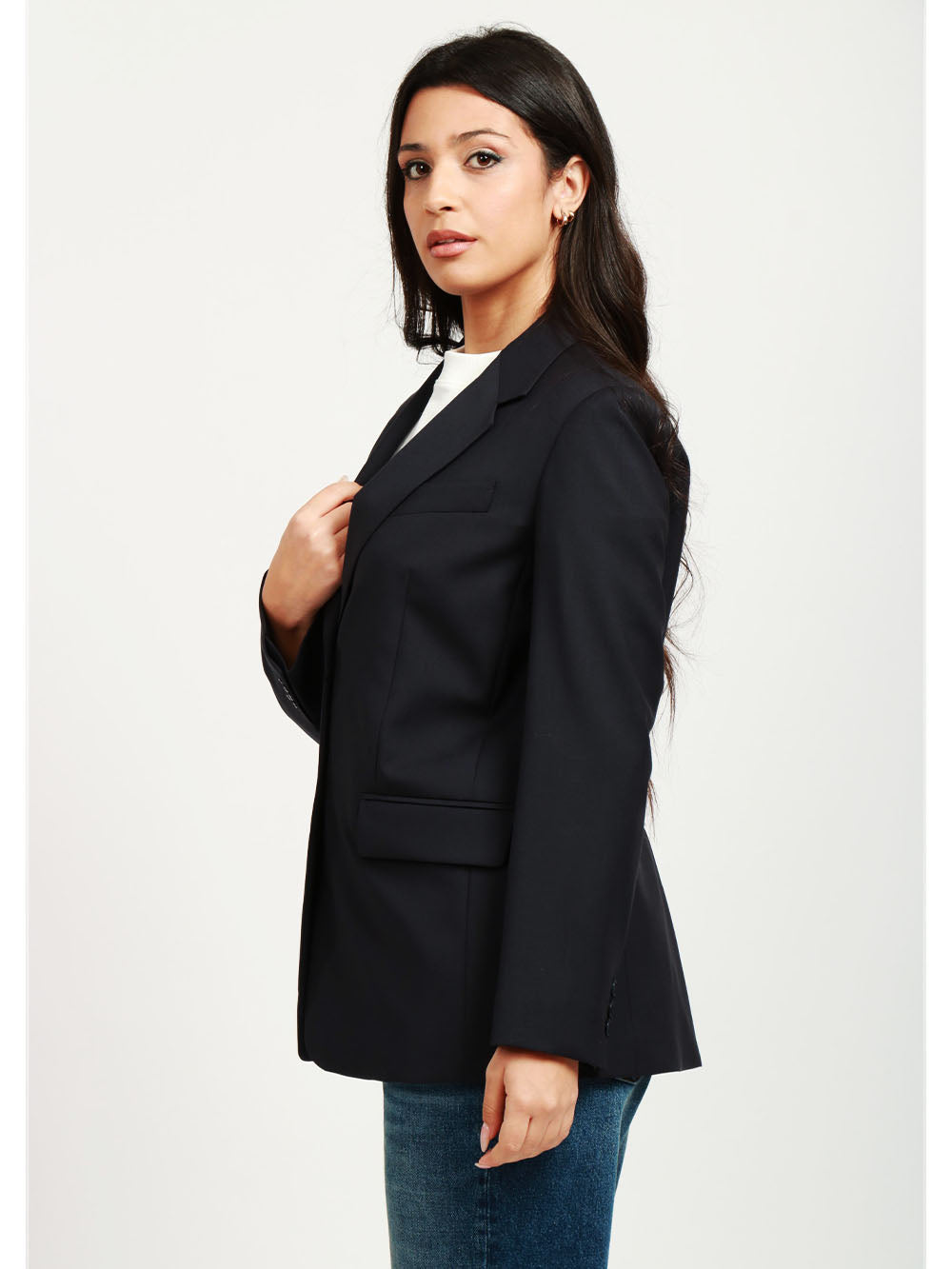 WEEKEND MAX MARA Giacca Materia Monopetto in Fresco di Lana Blu Notte Blu