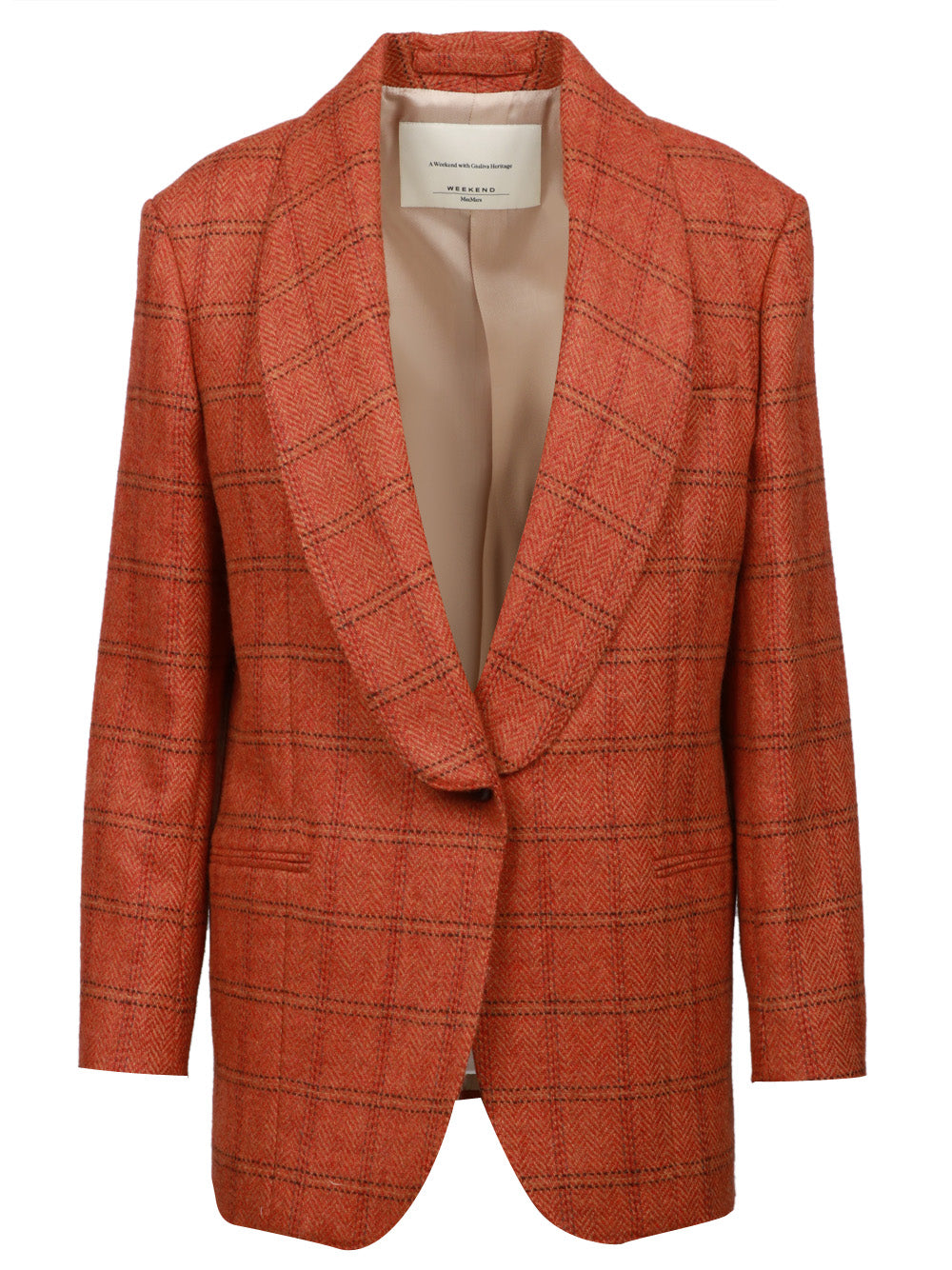 WEEKEND MAX MARA Giacca Mintea Monopetto in Lana Vergine Check Ruggine Arancio+color