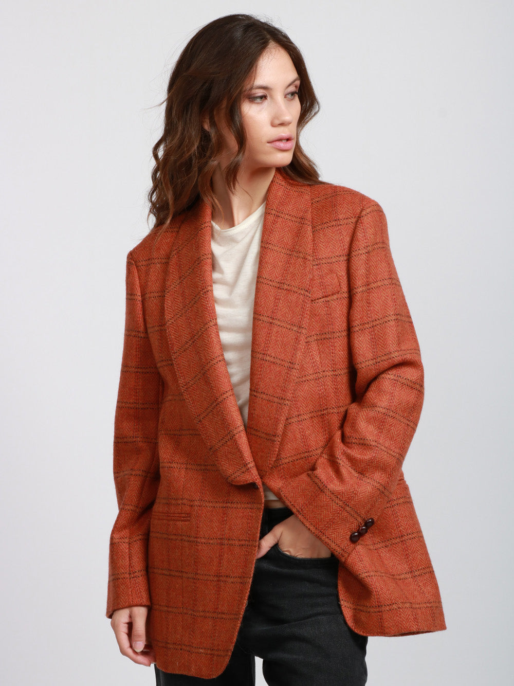 WEEKEND MAX MARA Giacca Mintea Monopetto in Lana Vergine Check Ruggine Arancio+color