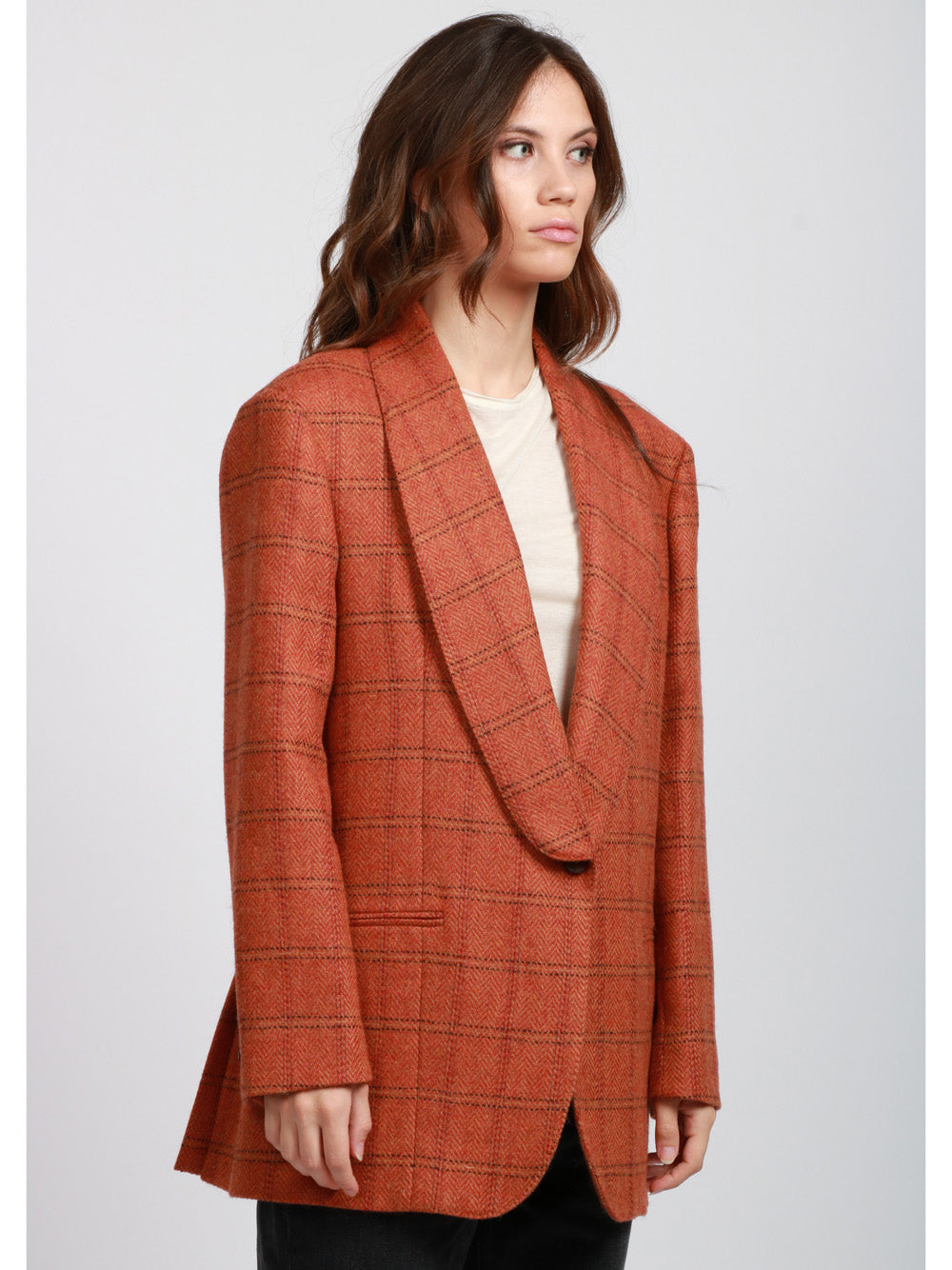 WEEKEND MAX MARA Giacca Mintea Monopetto in Lana Vergine Check Ruggine Arancio+color