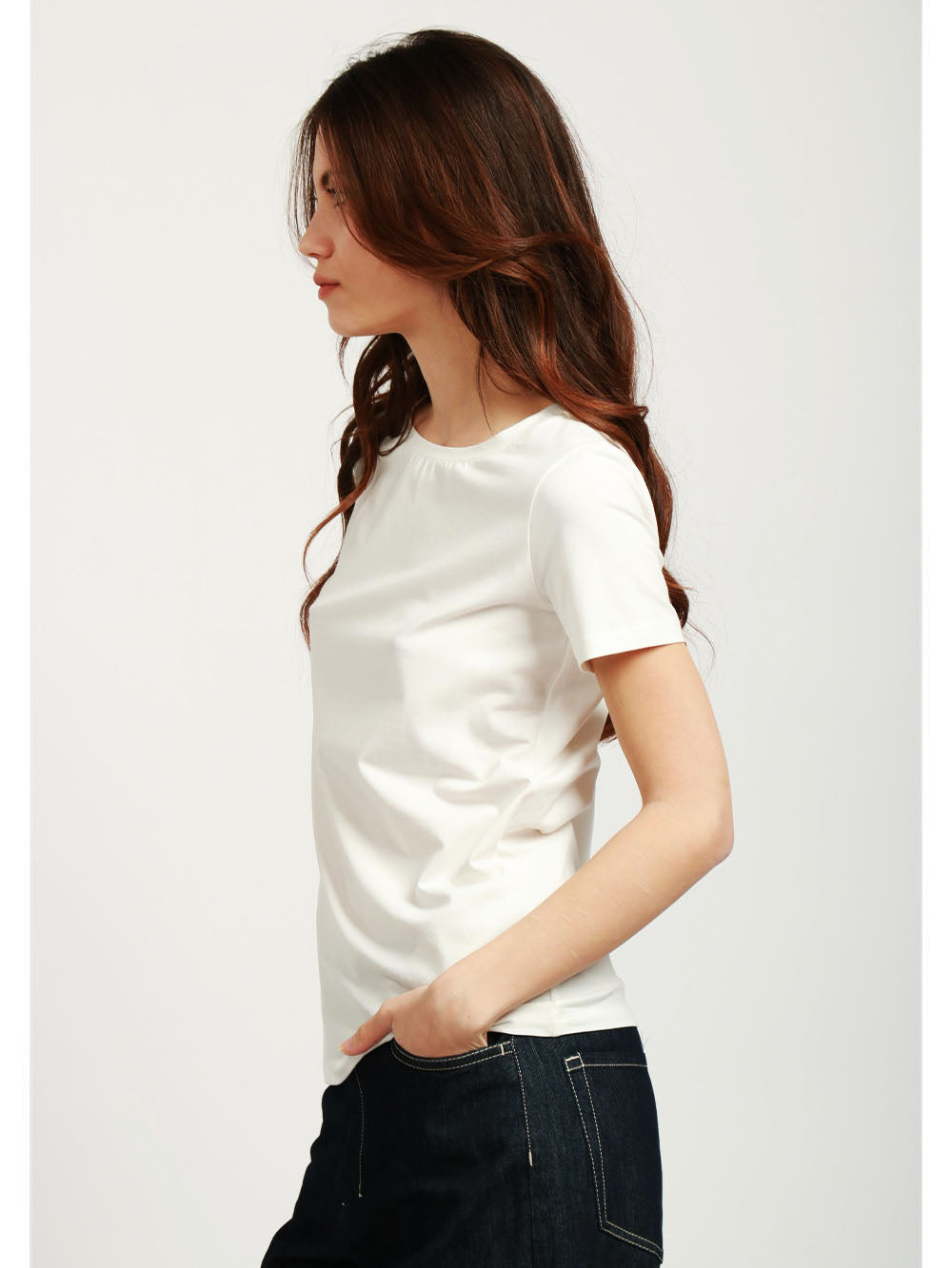 WEEKEND MAX MARA T-Shirt Multib Girocollo in Jersey di Cotone Bianca Panna