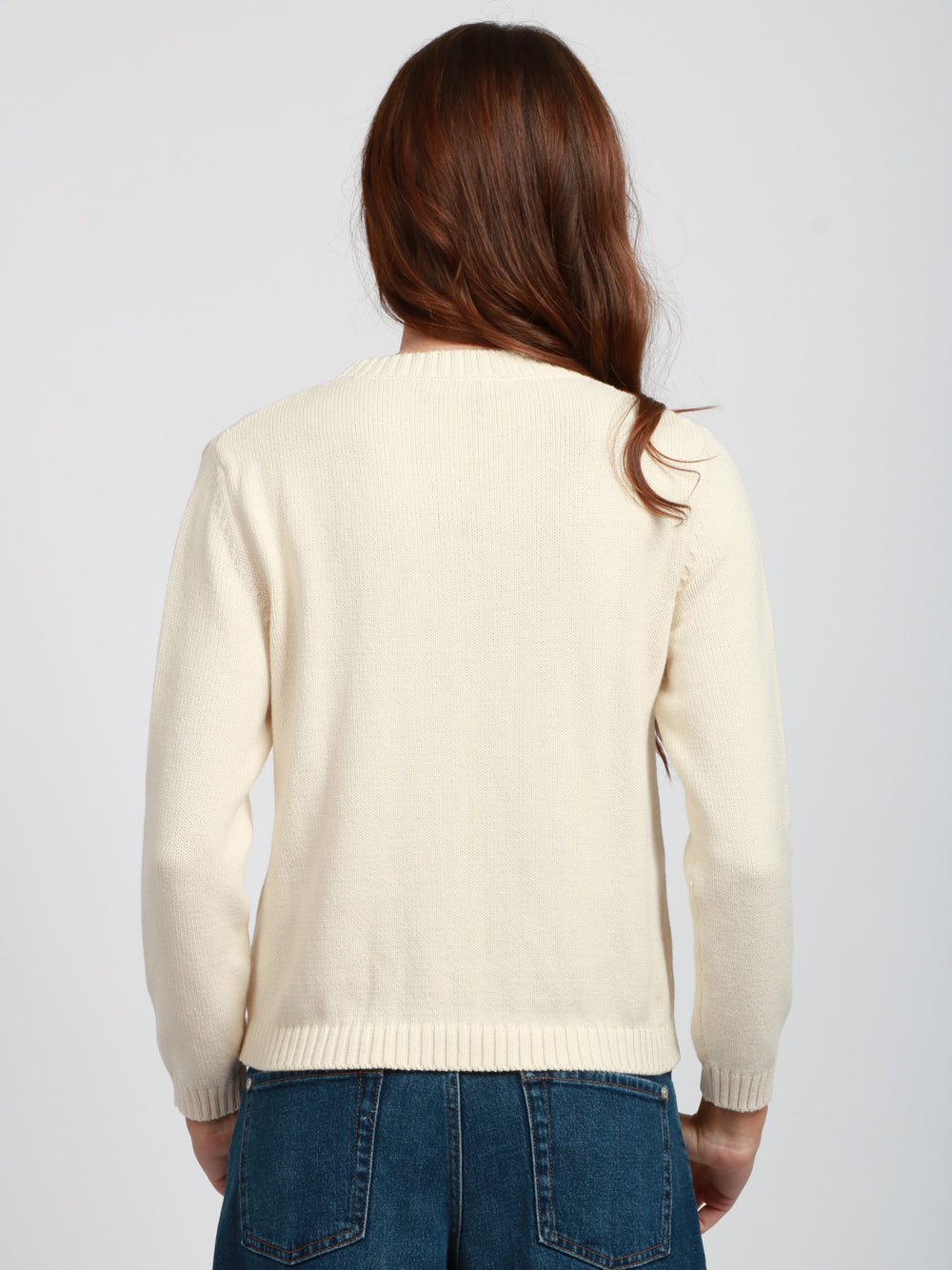 WEEKEND MAX MARA Maglia Nespola Girocollo in Cotone Avorio con Scritta Avorio/nero