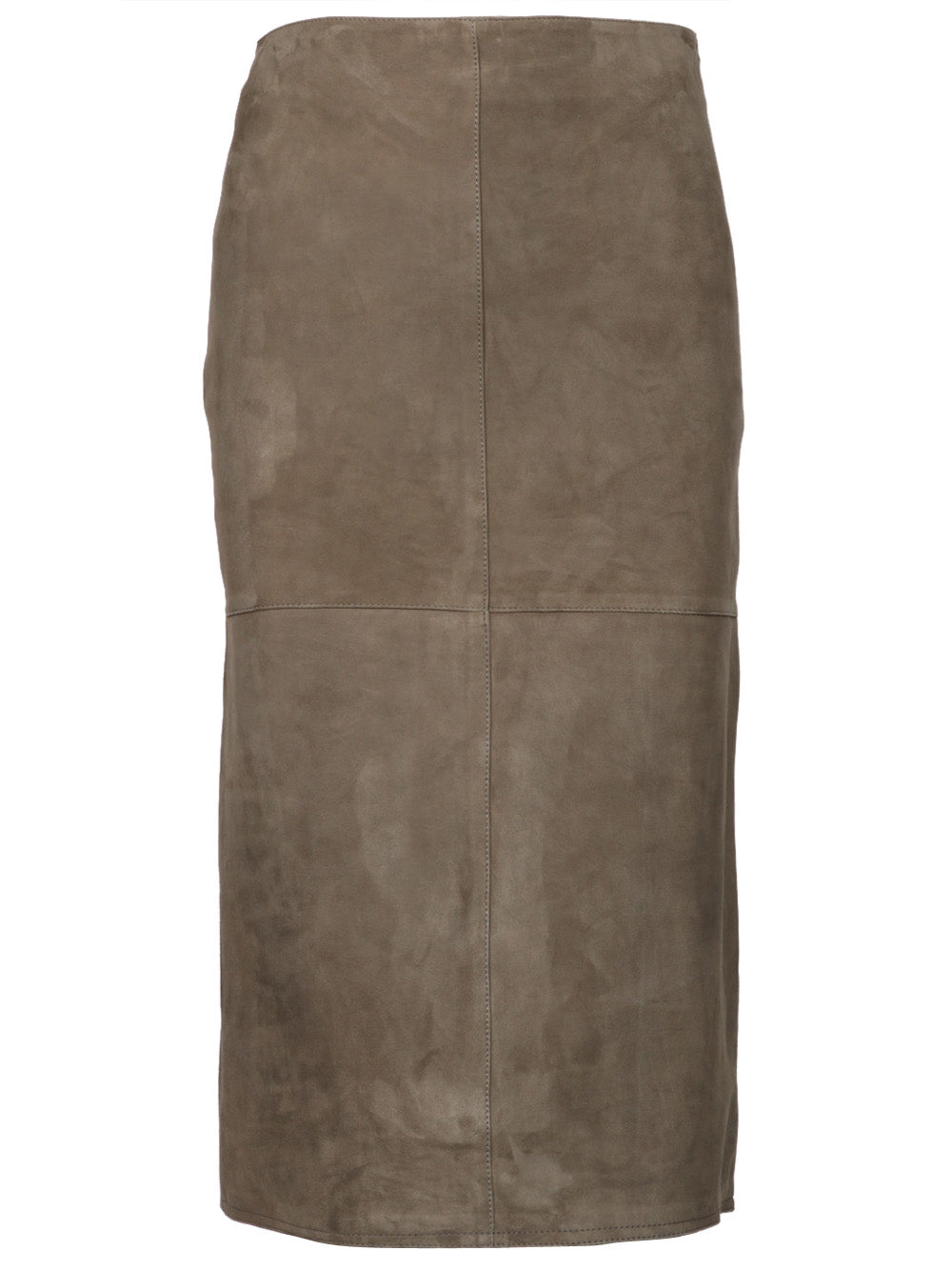 WEEKEND MAX MARA Gonna Tubino Pala in Pelle Scamosciata Verde Militare Verde