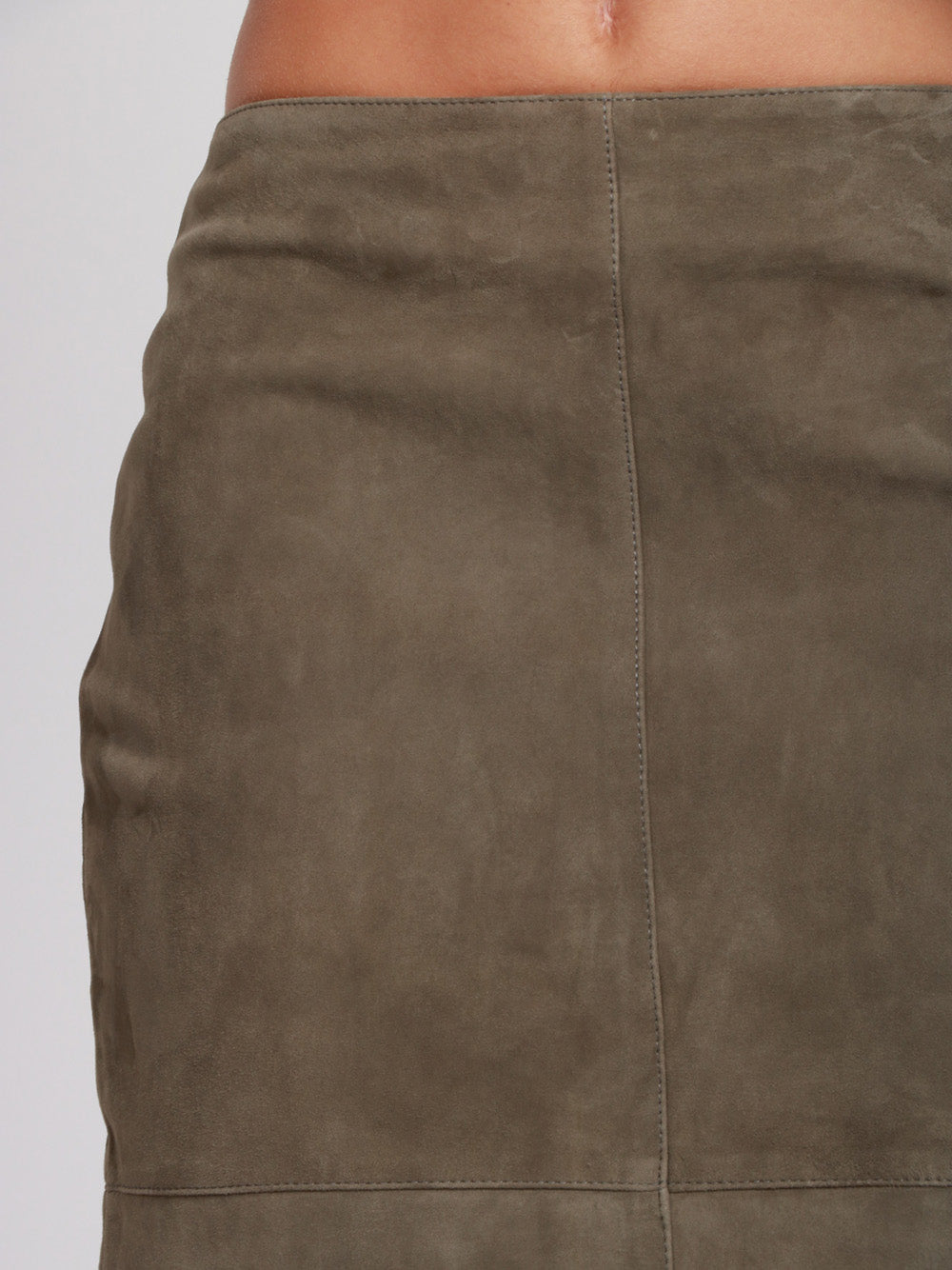 WEEKEND MAX MARA Gonna Tubino Pala in Pelle Scamosciata Verde Militare Verde