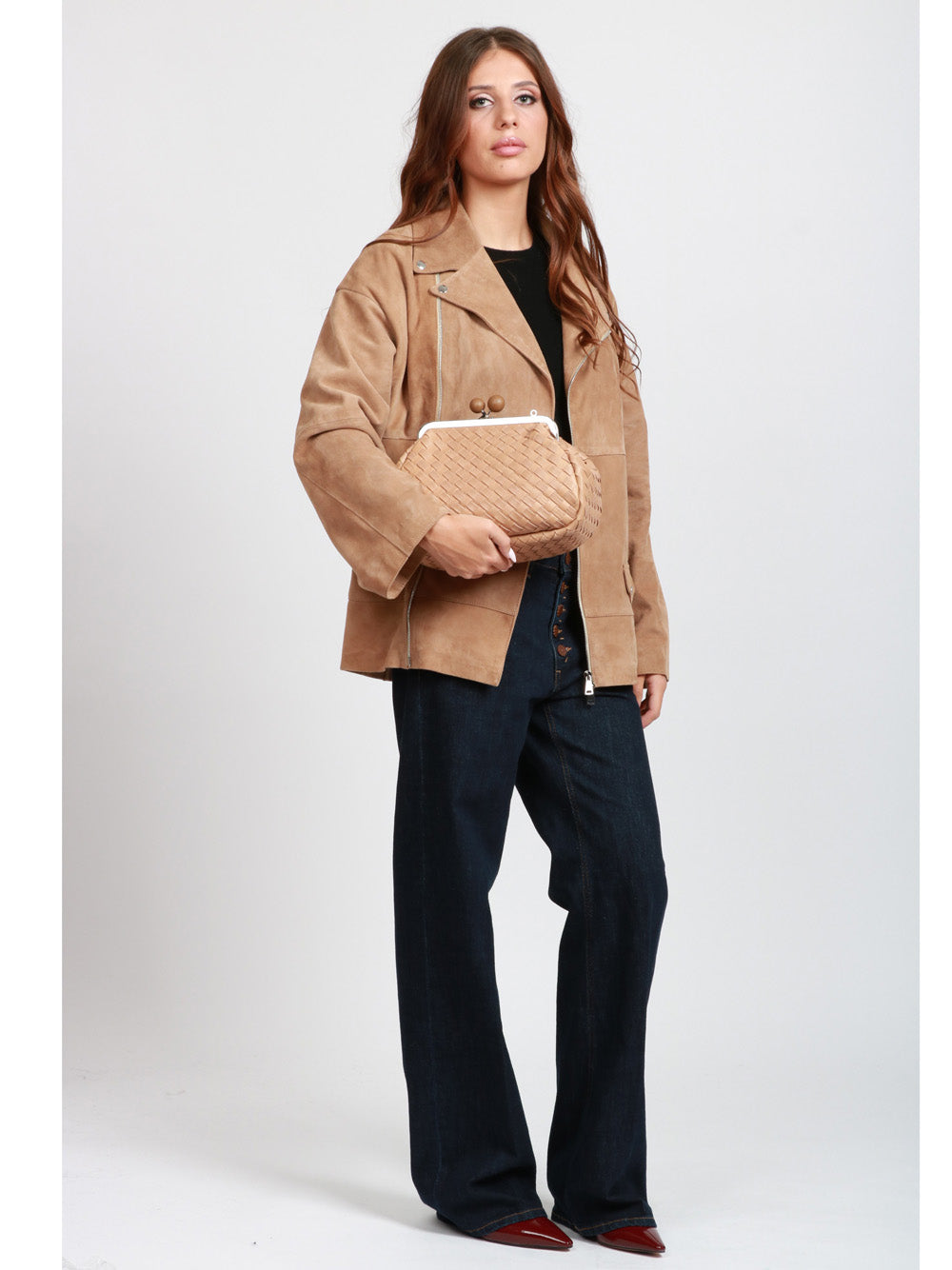 WEEKEND MAX MARA Borsa Pochette Pancia Pasticcino Media in Pelle Intrecciata Beige Beige