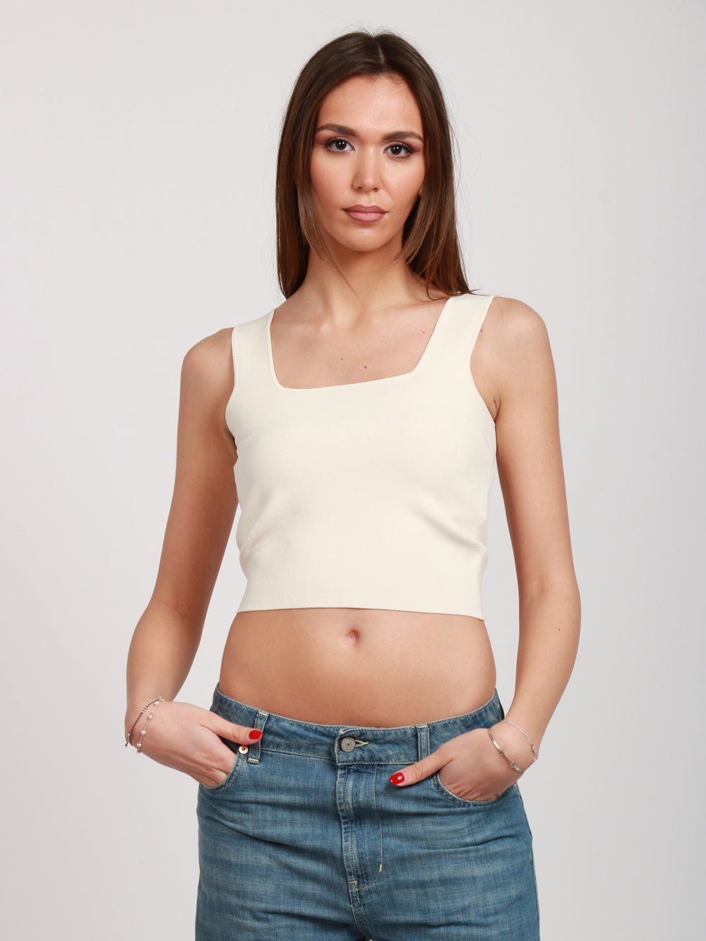 WEEKEND MAX MARA Top Pilade scollo Quadrato Panna Panna