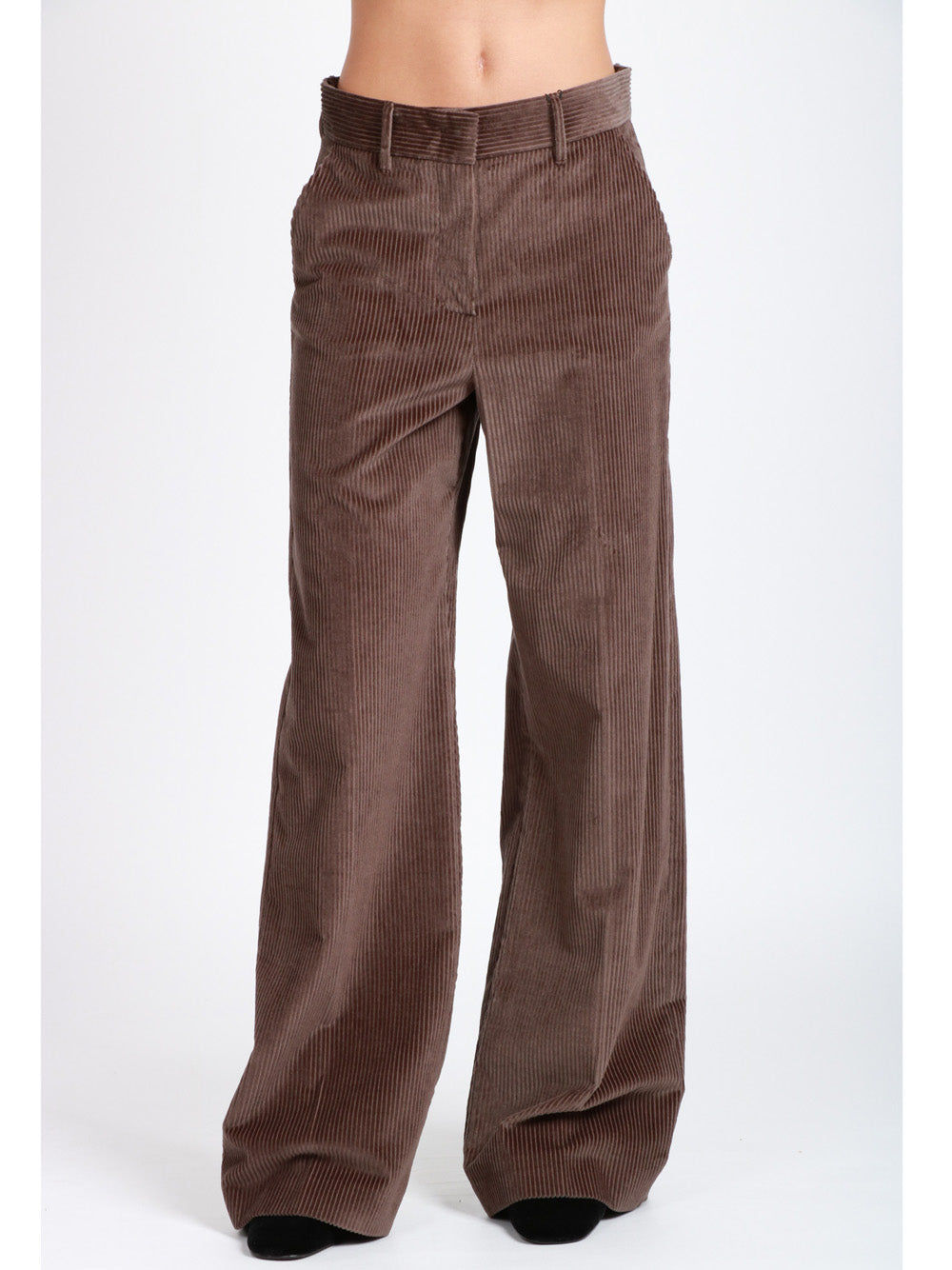 WEEKEND MAX MARA Pantaloni Tania Palazzo in Velluto a Costine Marrone Testa di moro