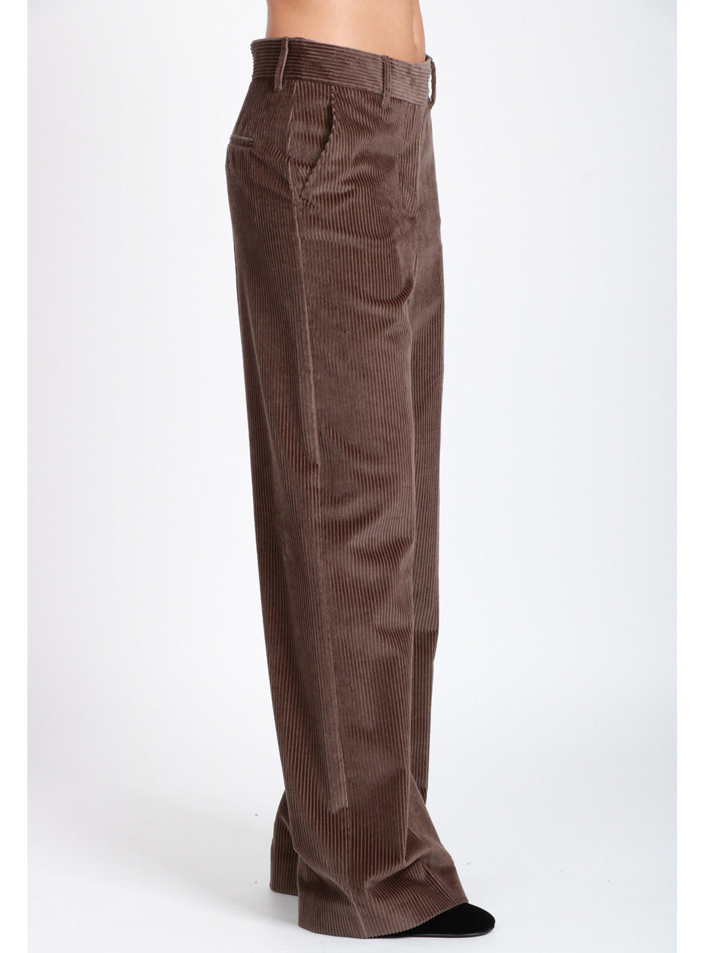 WEEKEND MAX MARA Pantaloni Tania Palazzo in Velluto a Costine Marrone Testa di moro