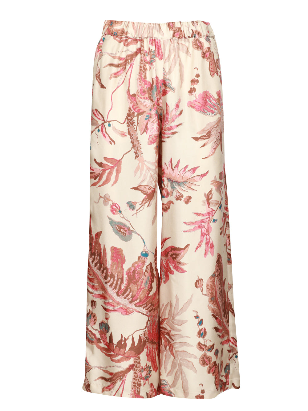 WEEKEND MAX MARA Pantaloni Temide in Seta Stampata Avorio Beige/rosso