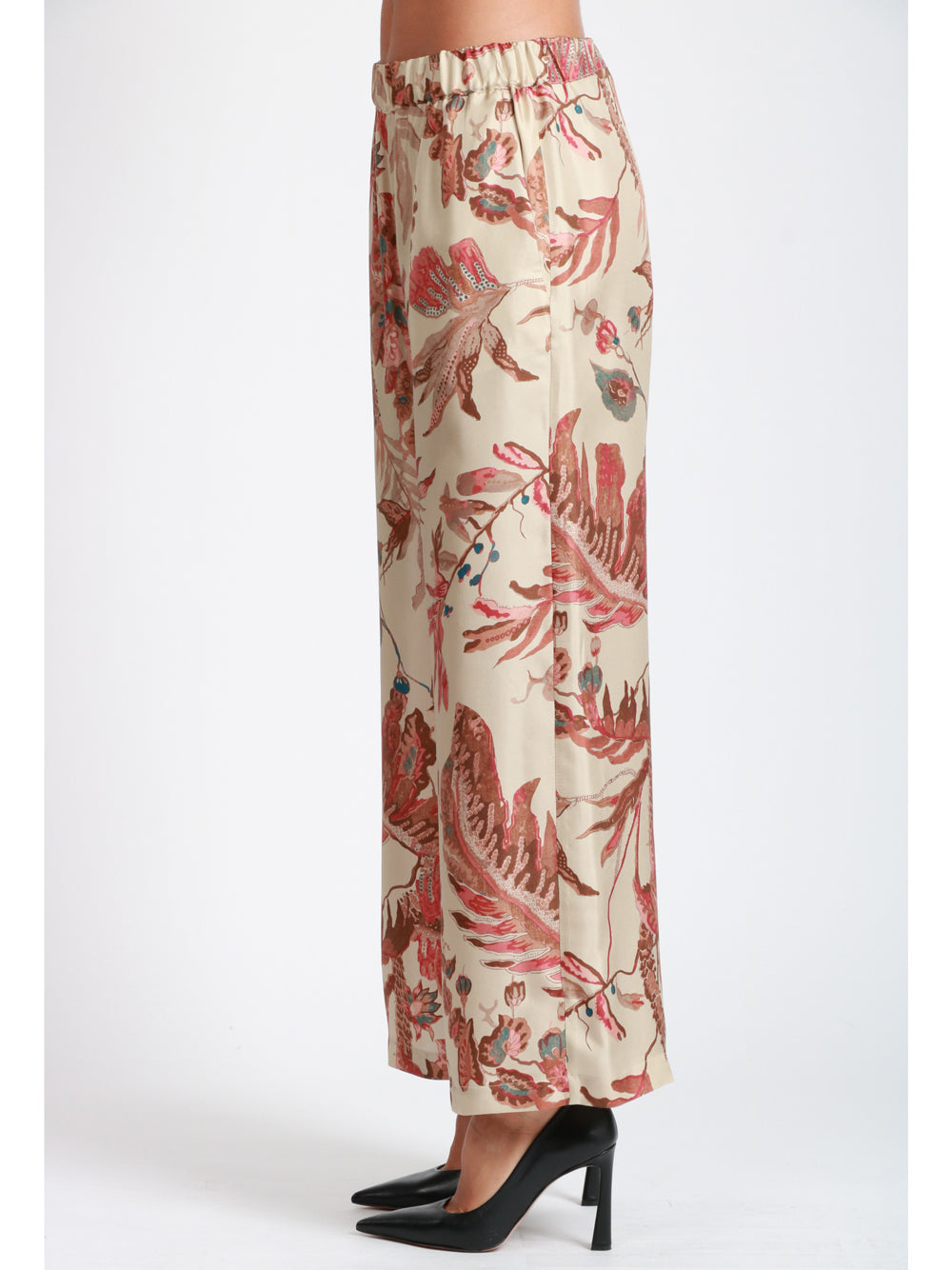 WEEKEND MAX MARA Pantaloni Temide in Seta Stampata Avorio Beige/rosso