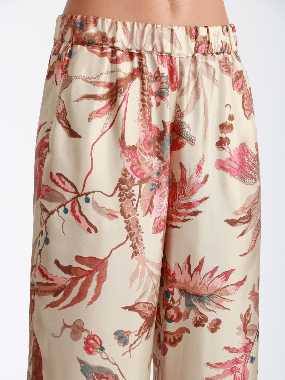 WEEKEND MAX MARA Pantaloni Temide in Seta Stampata Avorio Beige/rosso