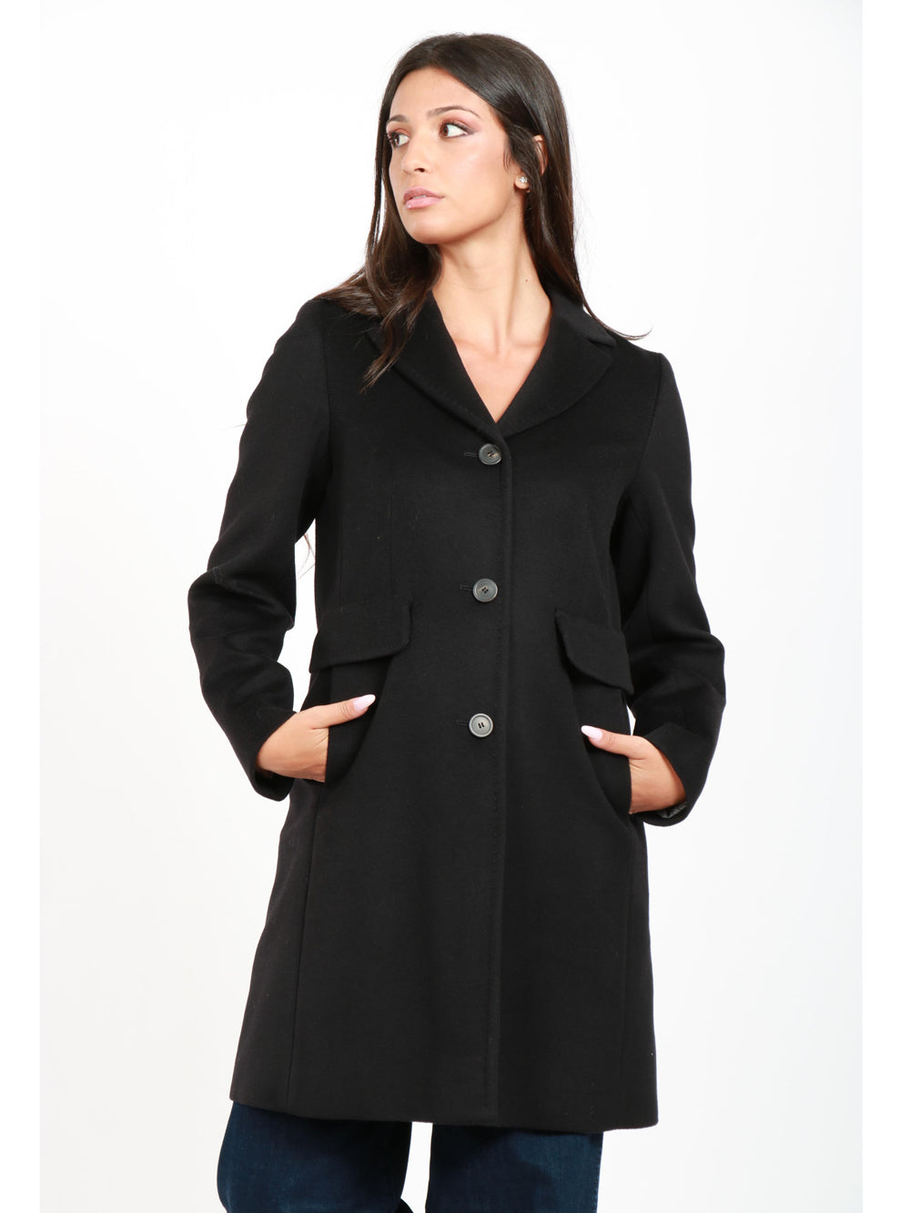 WEEKEND MAX MARA Cappotto Tevere Monopetto in Lana Vergine Nero Nero