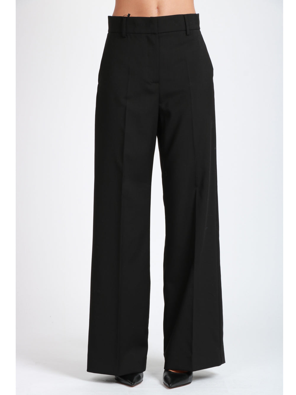 WEEKEND MAX MARA Pantaloni Palazzo Visivo in Fresco Lana Neri Nero