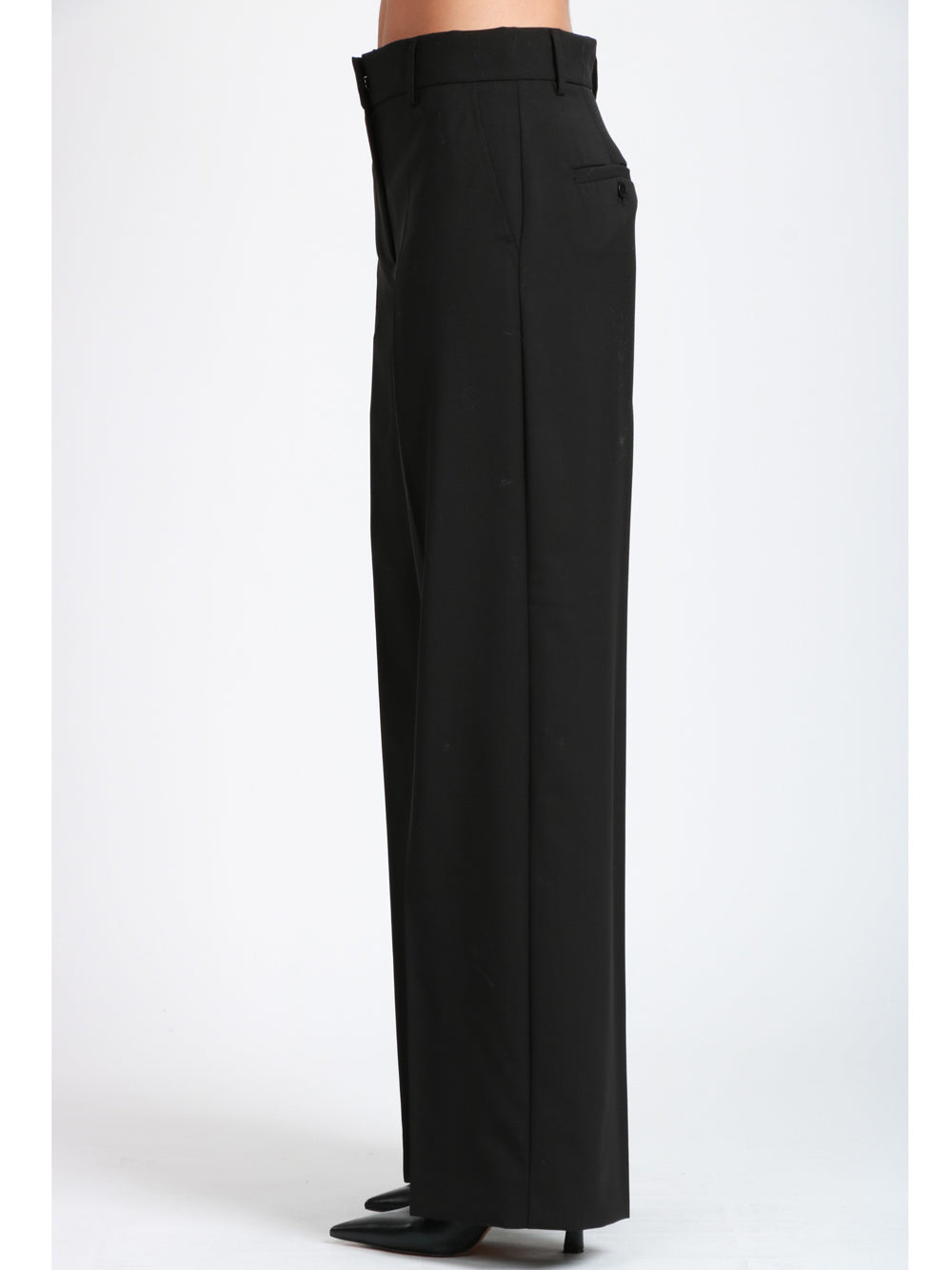 WEEKEND MAX MARA Pantaloni Palazzo Visivo in Fresco Lana Neri Nero