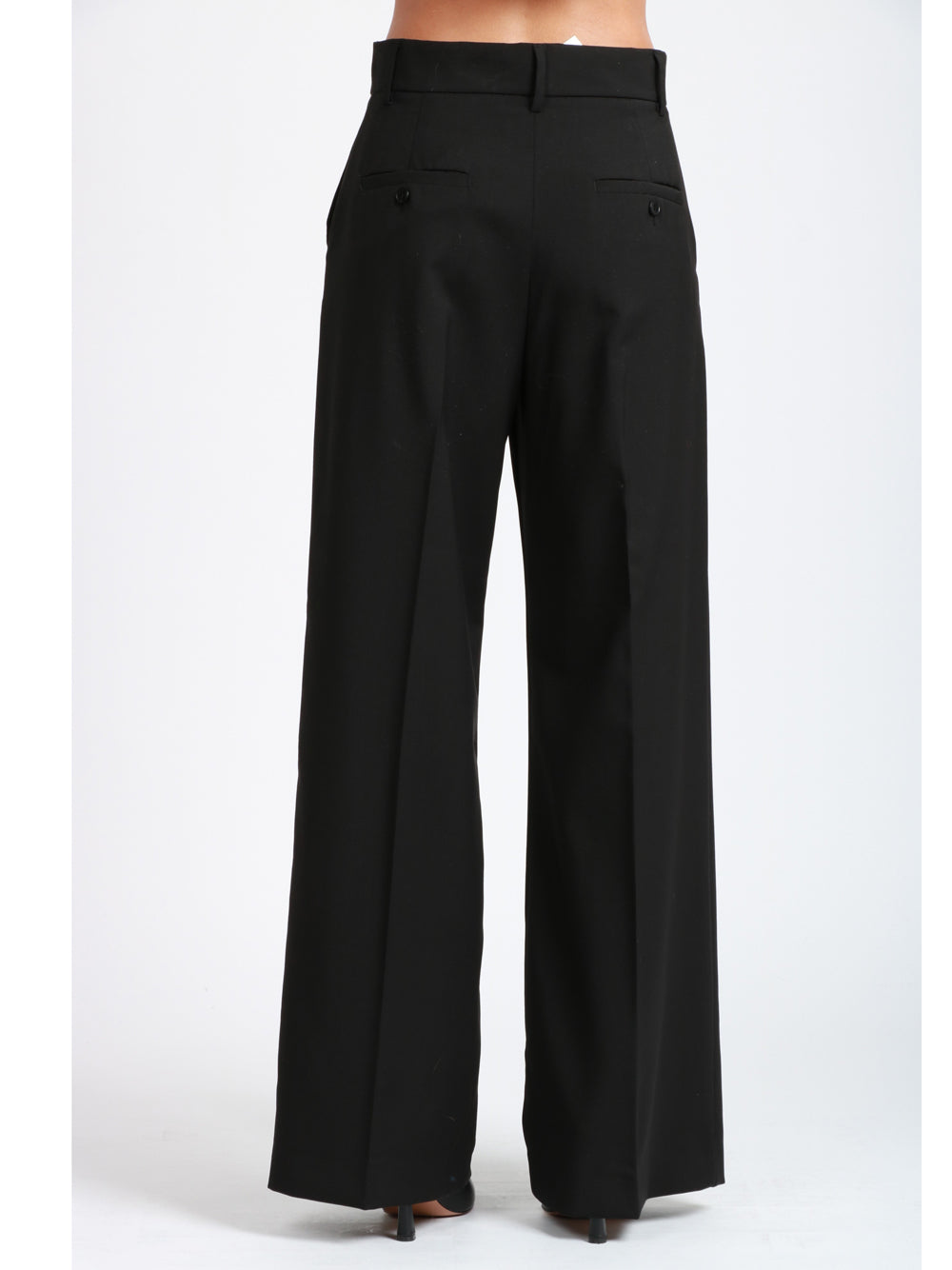 WEEKEND MAX MARA Pantaloni Palazzo Visivo in Fresco Lana Neri Nero