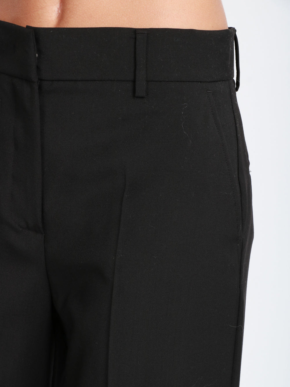 WEEKEND MAX MARA Pantaloni Palazzo Visivo in Fresco Lana Neri Nero