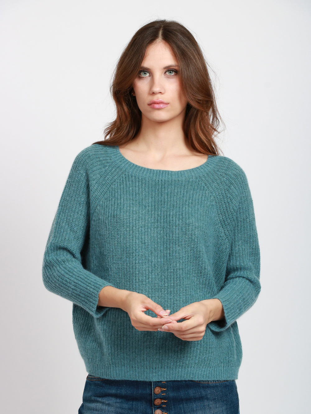 WEEKEND MAX MARA Maglia Xeno a Costine in Misto Mohair Azzurra Celeste