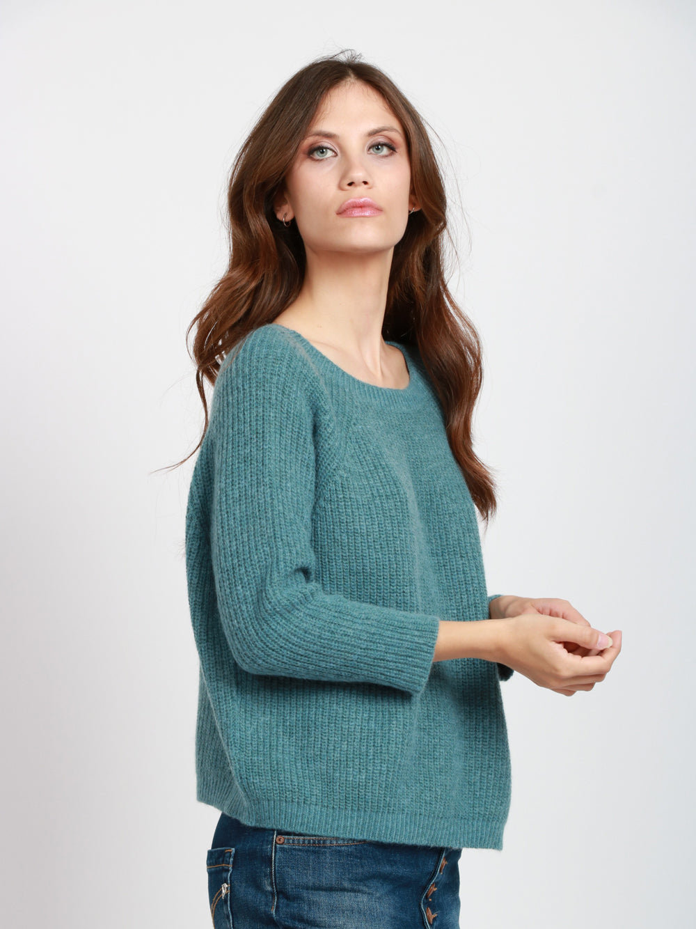 WEEKEND MAX MARA Maglia Xeno a Costine in Misto Mohair Azzurra Celeste
