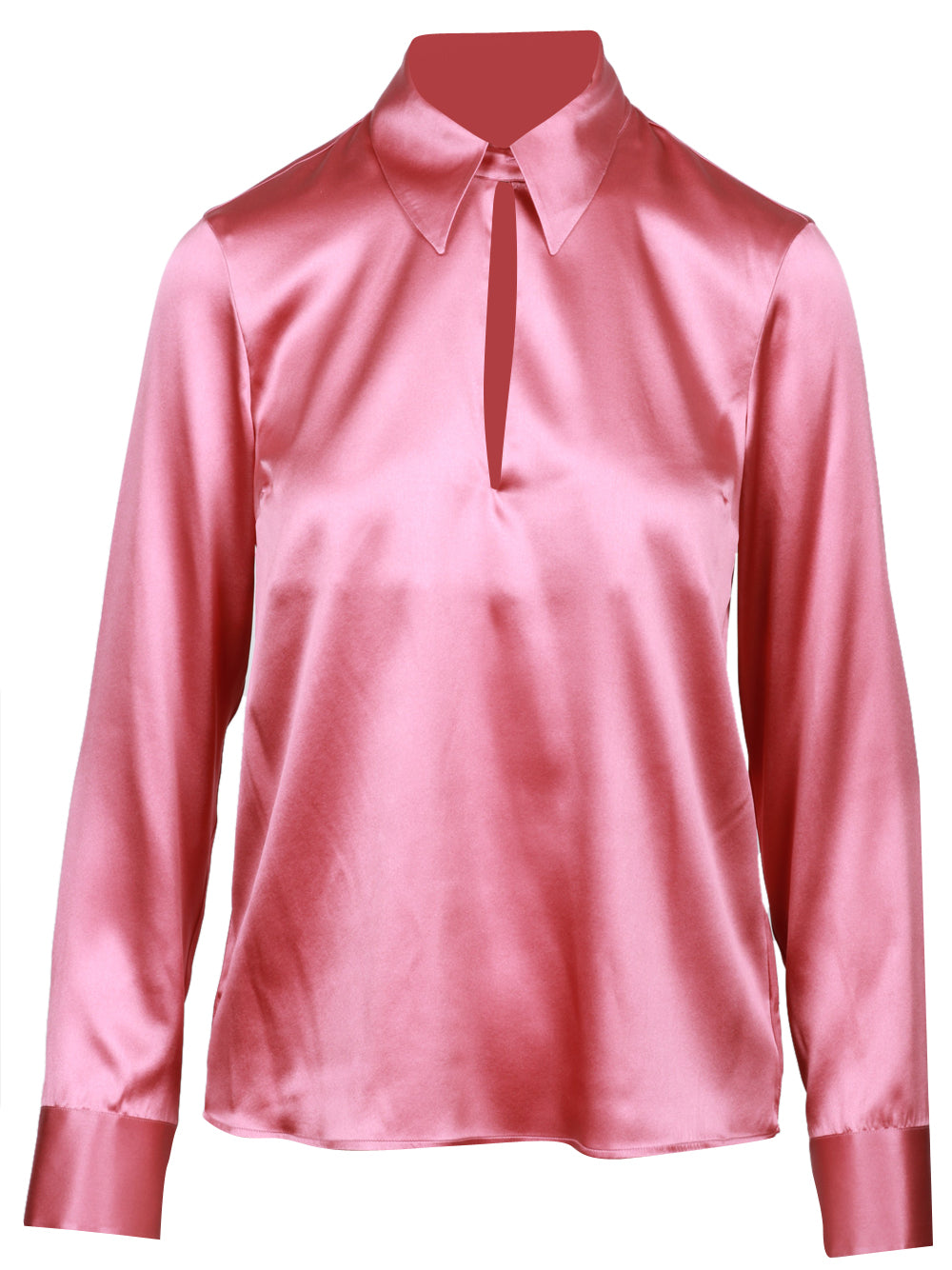 XACUS Blusa in Seta Rosa con Scollo a Goccia Rosa