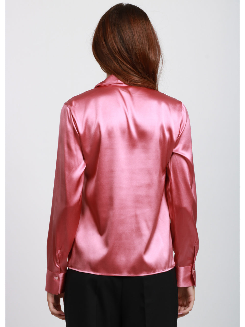 XACUS Blusa in Seta Rosa con Scollo a Goccia Rosa