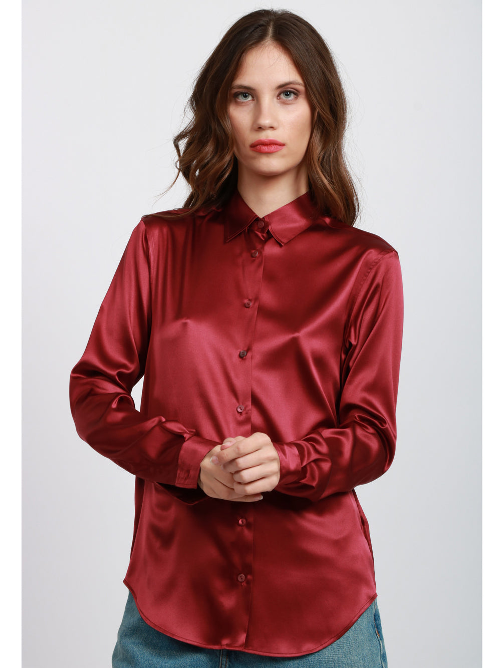 XACUS Camicia Classica in Seta Elasticizzata Bordeaux Bordeaux