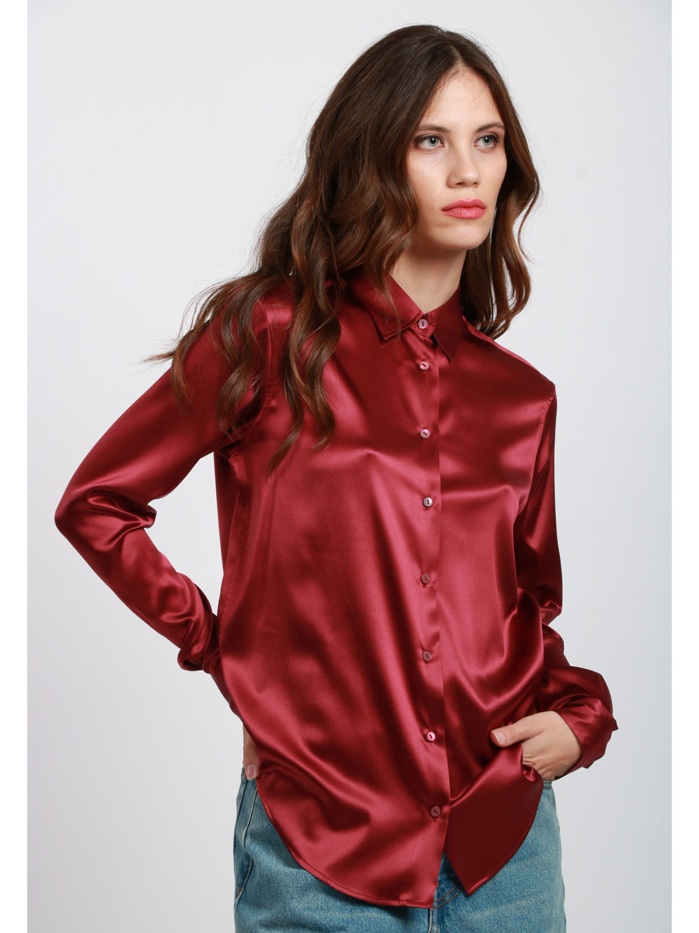 XACUS Camicia Classica in Seta Elasticizzata Bordeaux Bordeaux