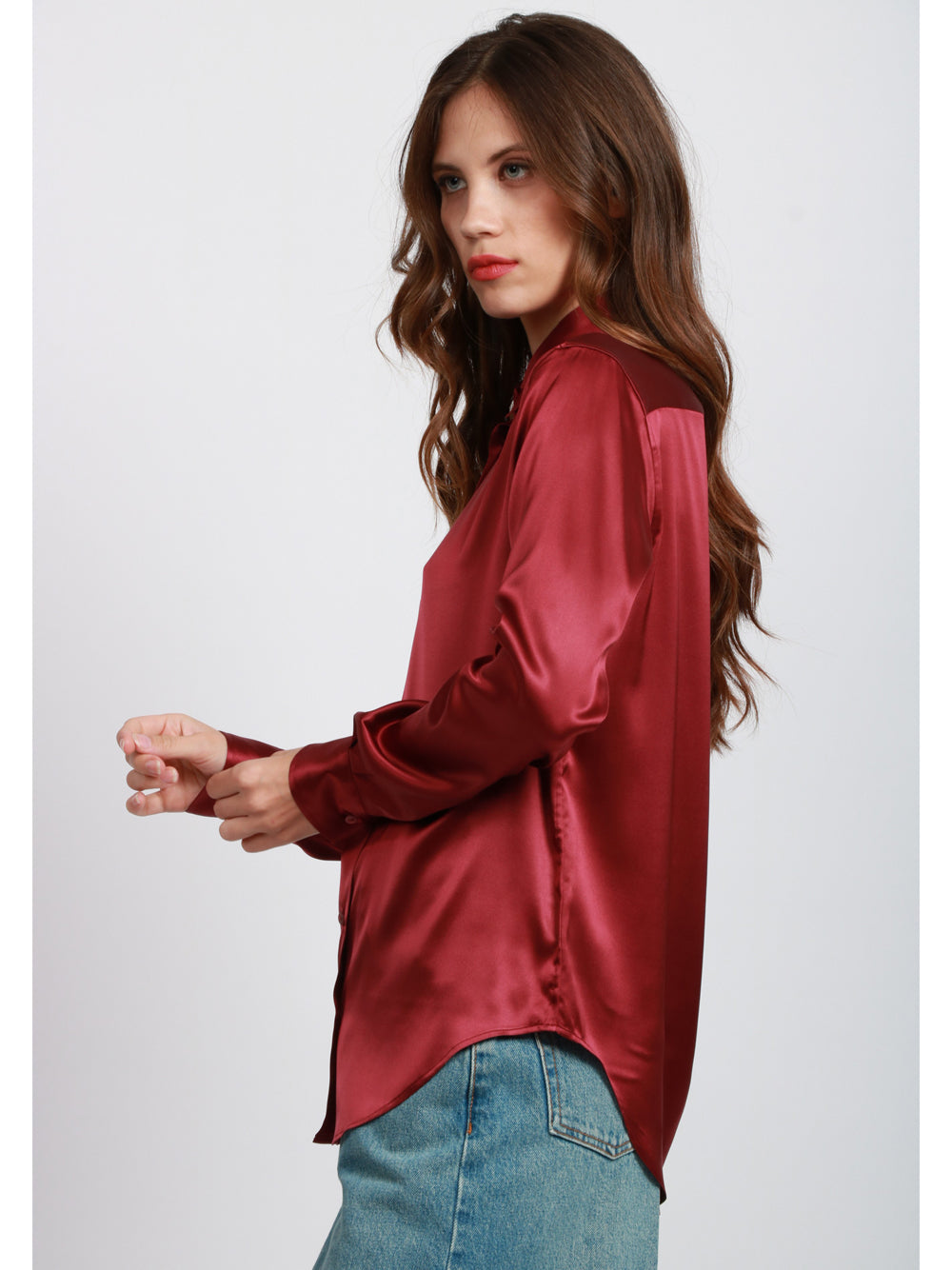 XACUS Camicia Classica in Seta Elasticizzata Bordeaux Bordeaux