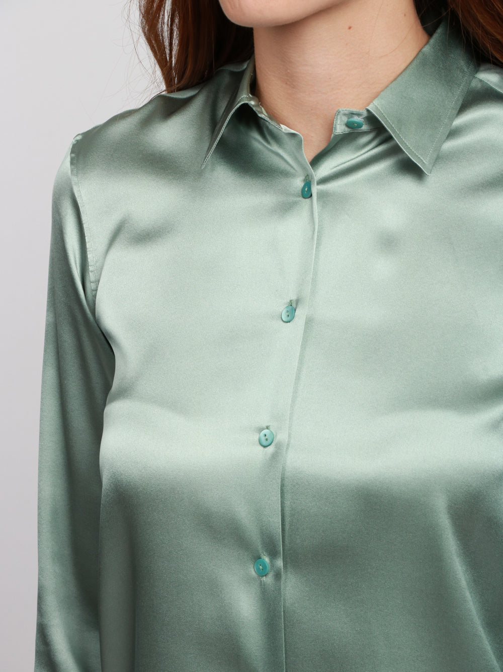 XACUS Camicia Classica in Seta Elasticizzata Verdeacqua Tiffany