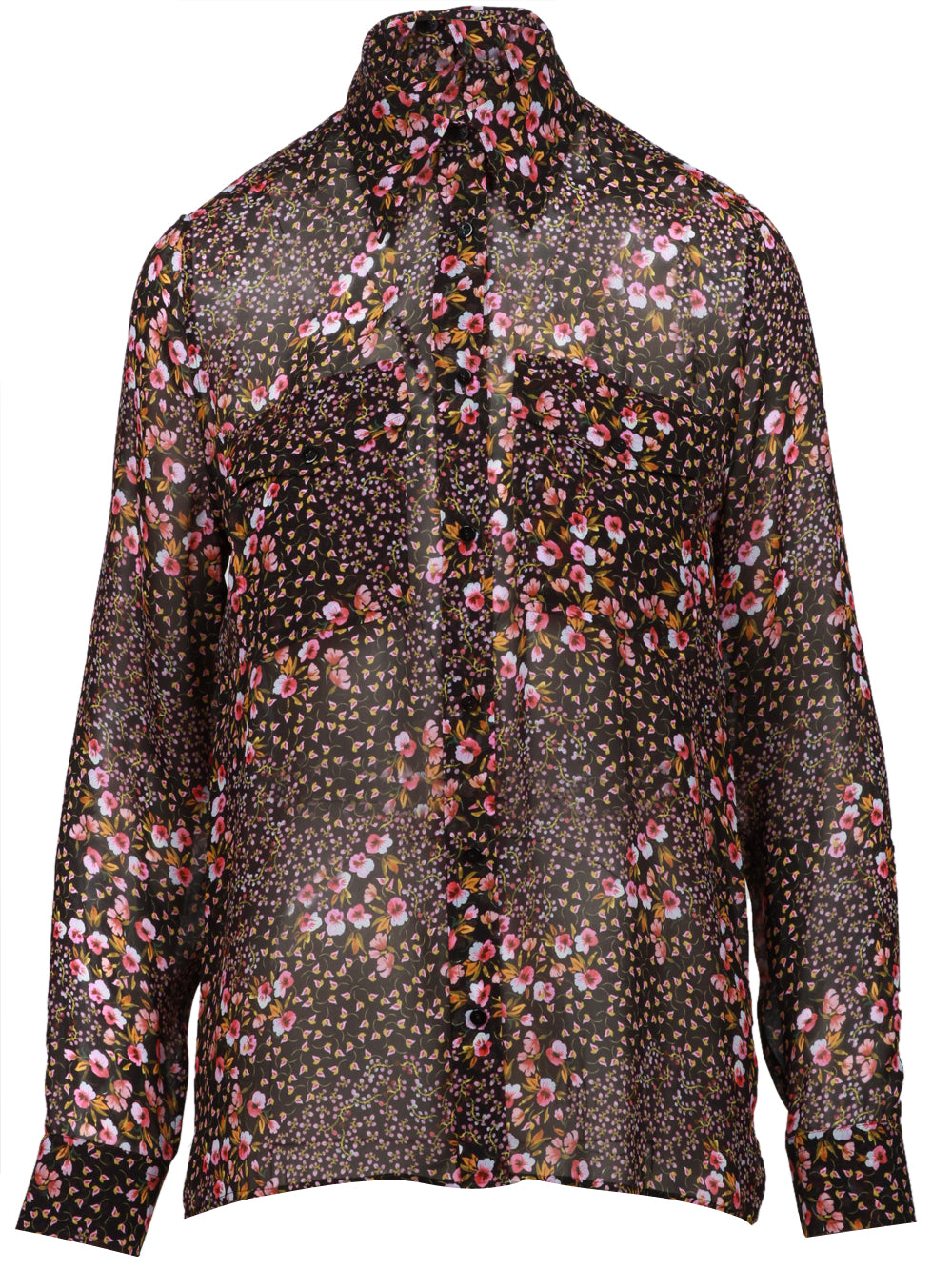 XACUS Camicia Isabella in Voile Nera con Stampa Floreale Nero+color