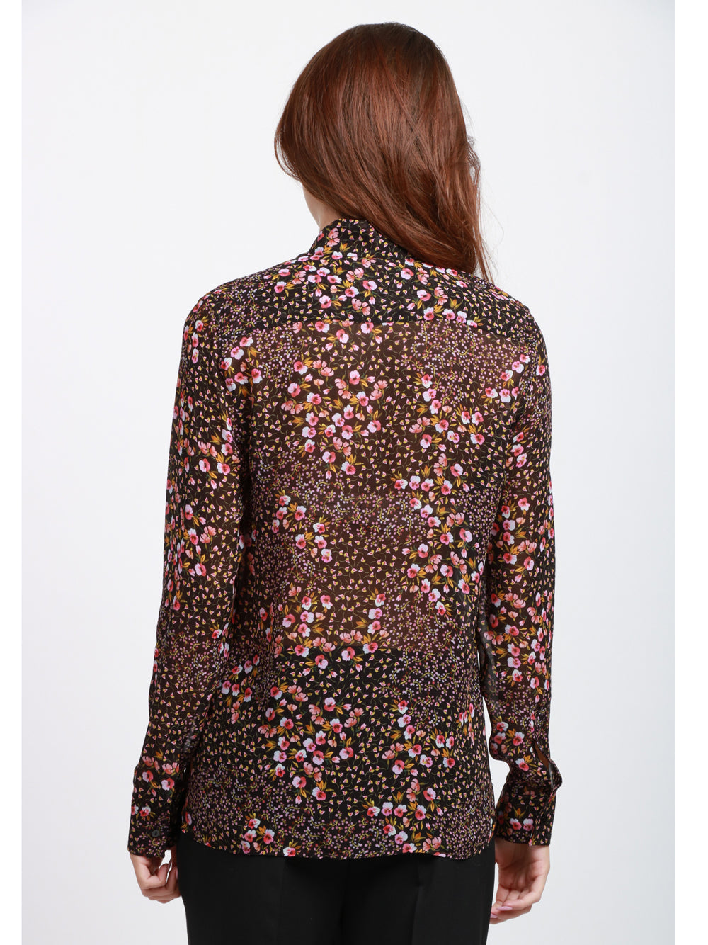 XACUS Camicia Isabella in Voile Nera con Stampa Floreale Nero+color
