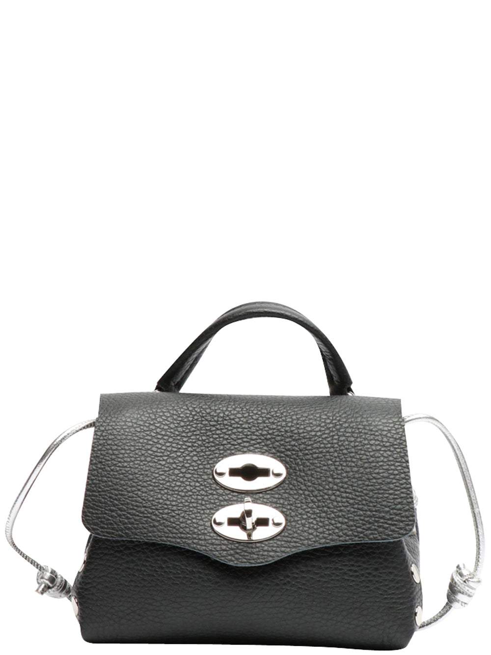 ZANELLATO Borsa a Mano Postina Daily Night SBaby in Pelle Nera Nero/argento laminato