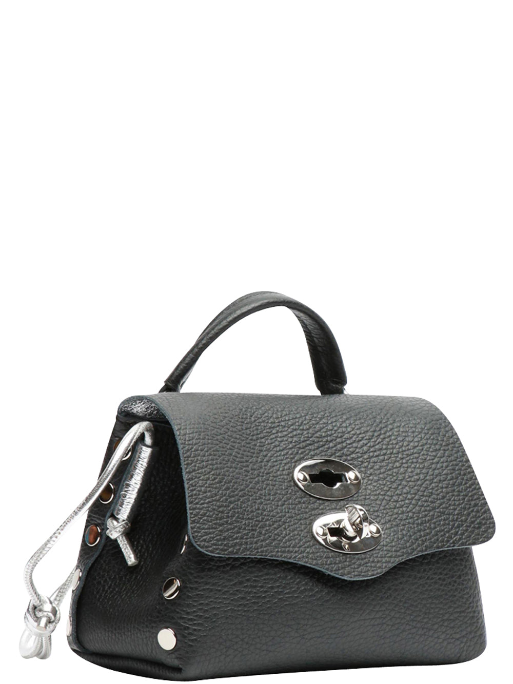 ZANELLATO Borsa a Mano Postina Daily Night SBaby in Pelle Nera Nero/argento laminato
