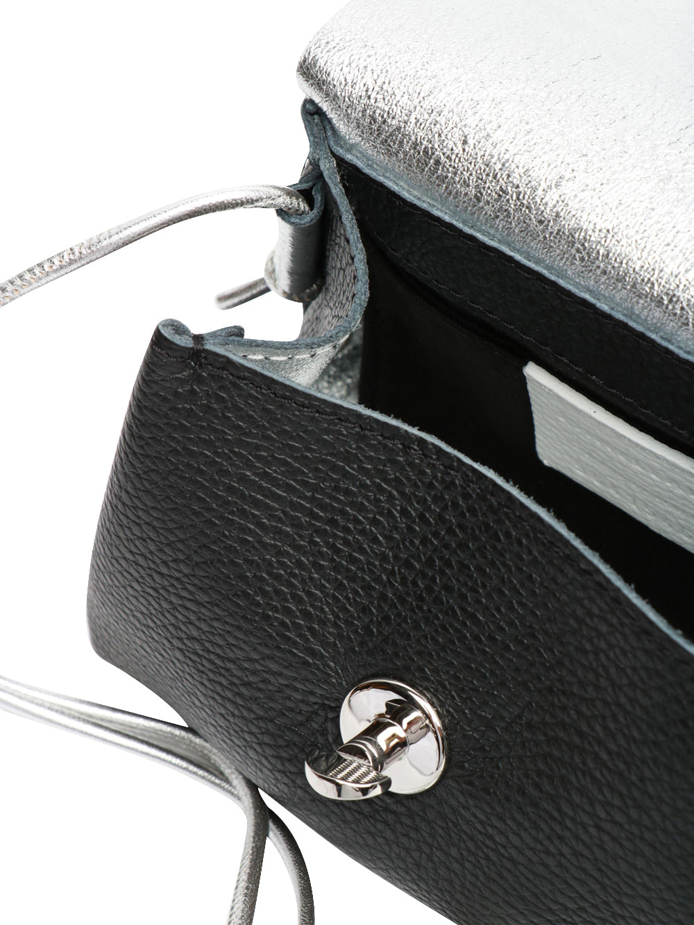 ZANELLATO Borsa a Mano Postina Daily Night SBaby in Pelle Nera Nero/argento laminato