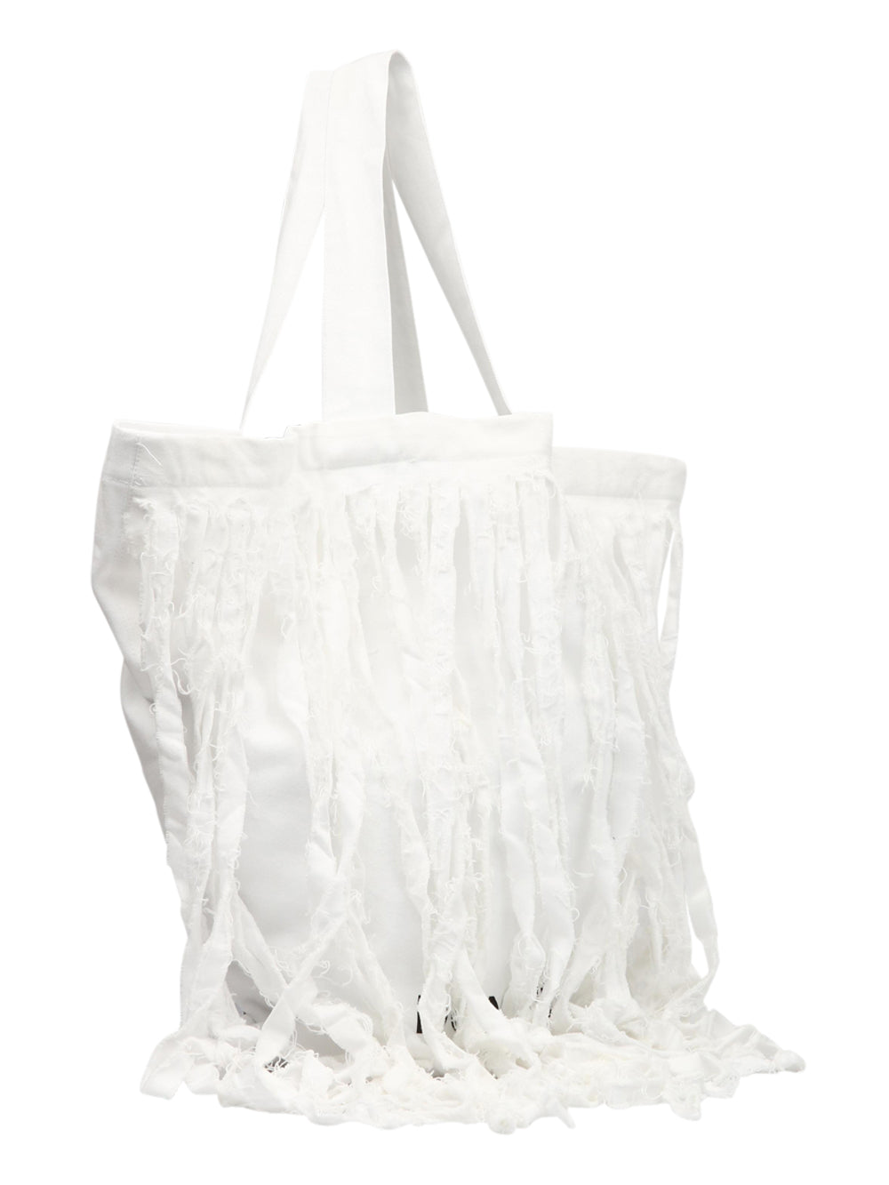 Borsa a Spalla in Eco Bull Denim Bianca con Frange