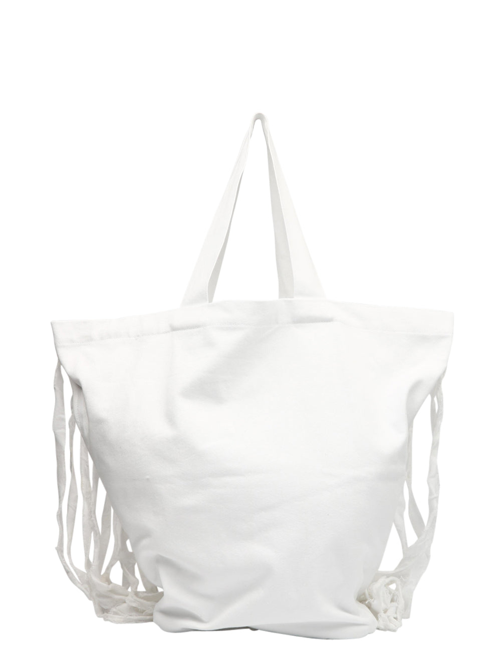 Borsa a Spalla in Eco Bull Denim Bianca con Frange