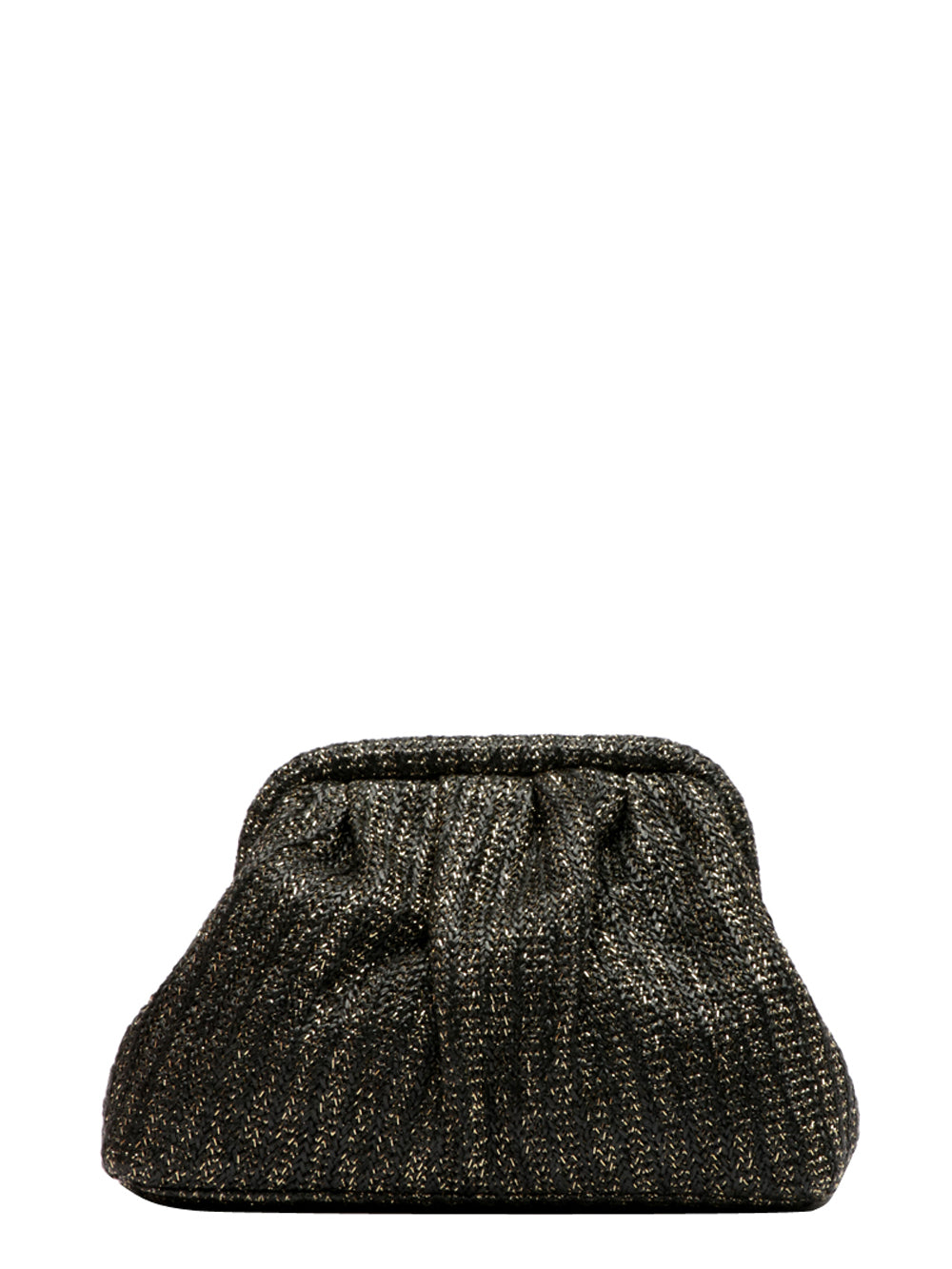 Borsa Pochette Bob in Rafia Nera con Fibbia Lurex e Tracolla