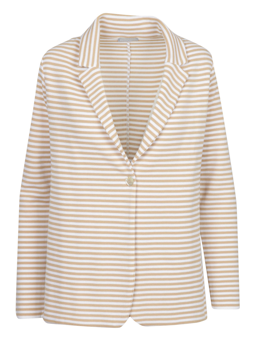 Giacca Monopetto Ilana in Cotone a Righe Bianca e Beige