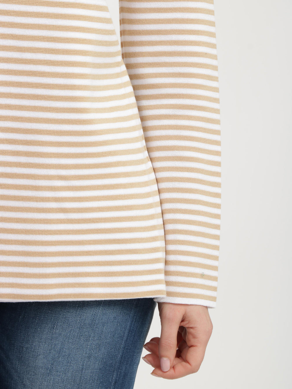 Giacca Monopetto Ilana in Cotone a Righe Bianca e Beige