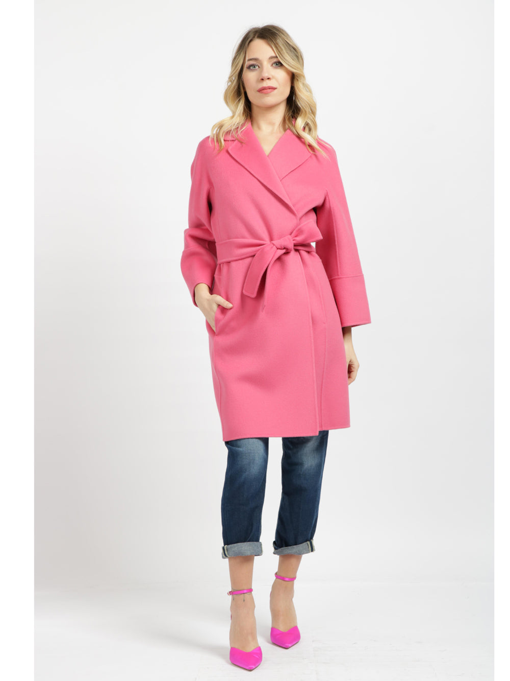 Cappotto Arona a Vestaglia in Lana Vergine Rosa