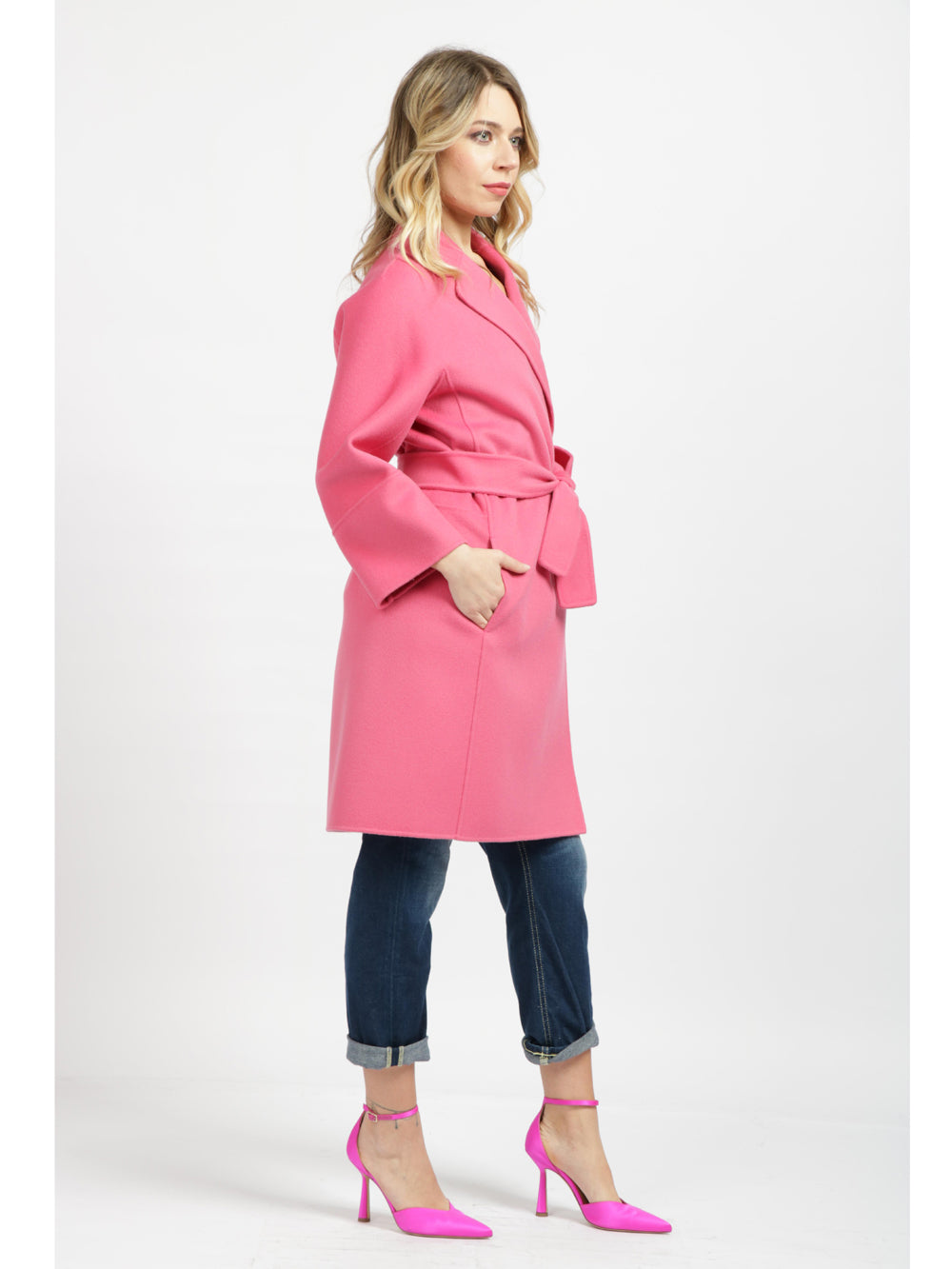 Cappotto Arona a Vestaglia in Lana Vergine Rosa