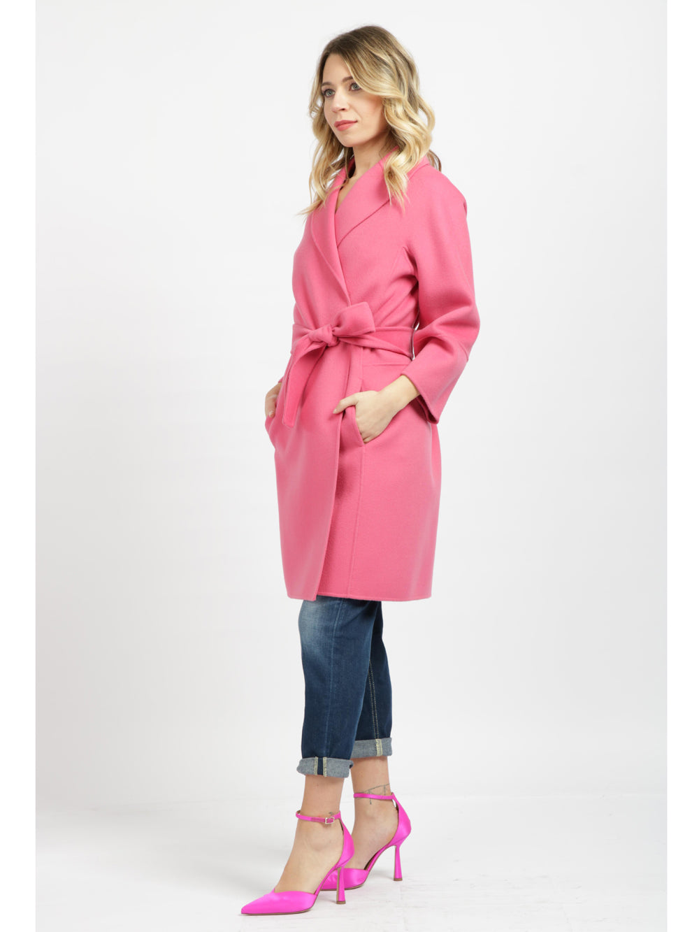 Cappotto Arona a Vestaglia in Lana Vergine Rosa