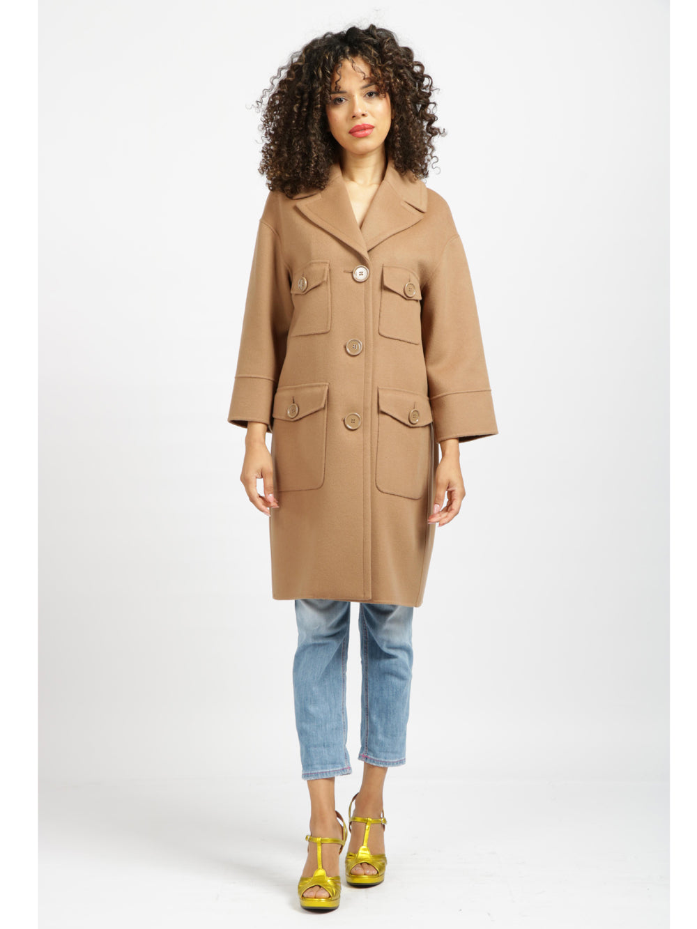 Cappotto Marianna Monopetto in Lana Vergine Cammello