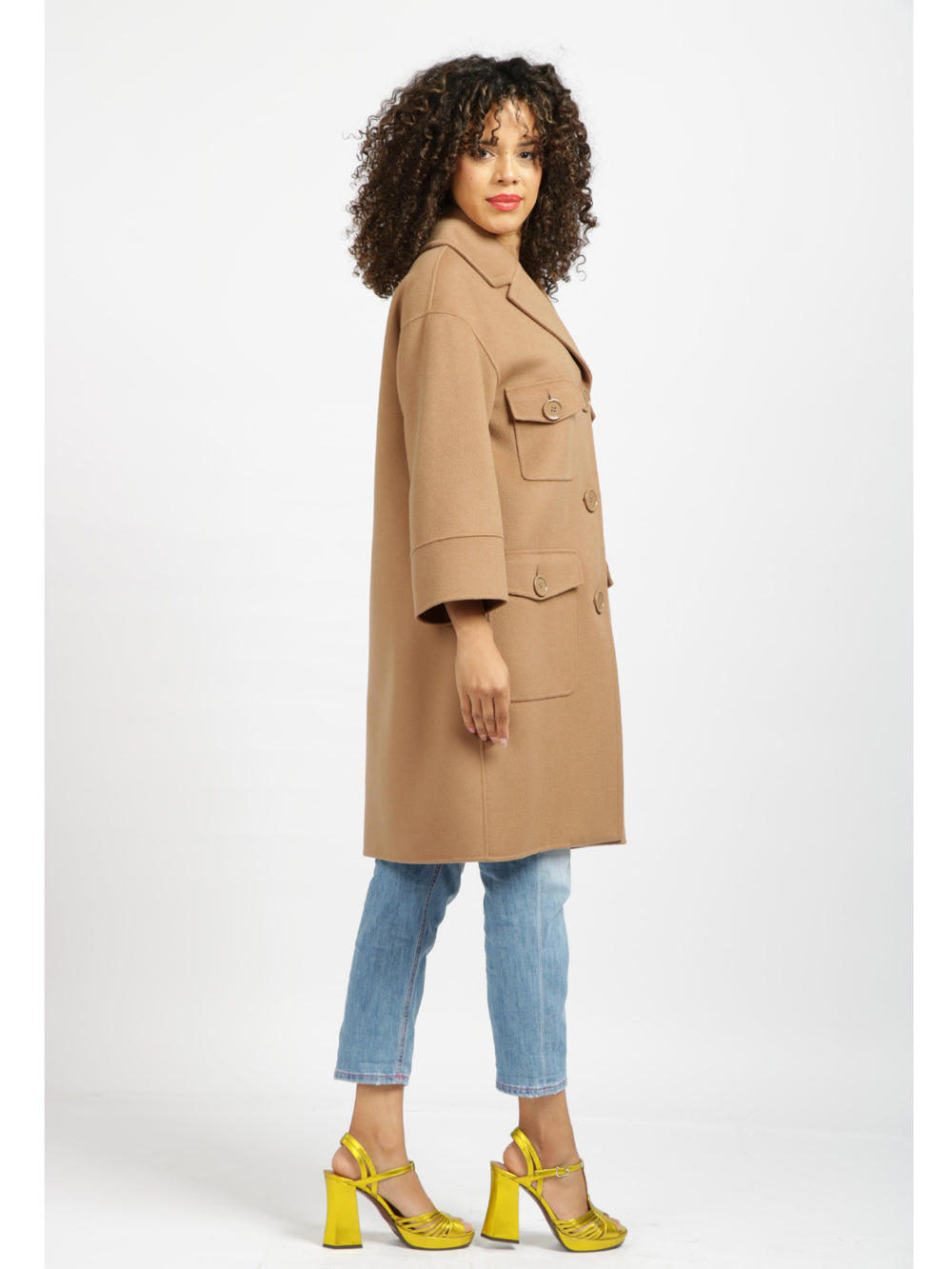 Cappotto Marianna Monopetto in Lana Vergine Cammello