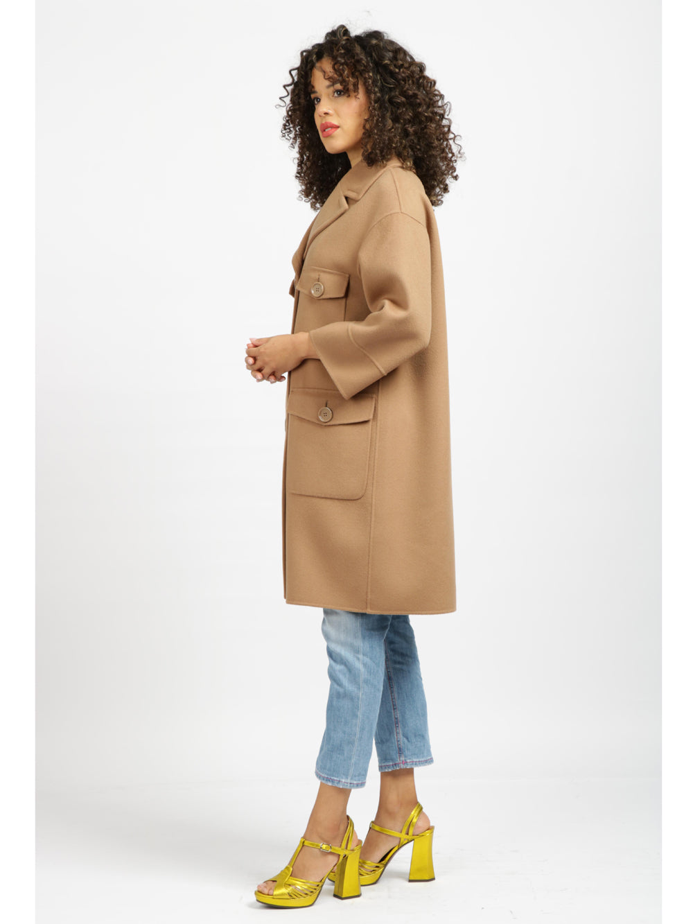 Cappotto Marianna Monopetto in Lana Vergine Cammello