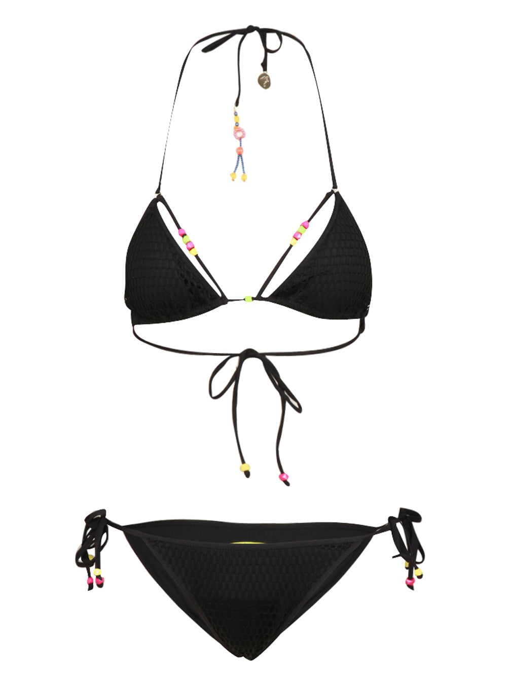 Costume Bikini Triangolo Giuly in Rete Nero con Perline