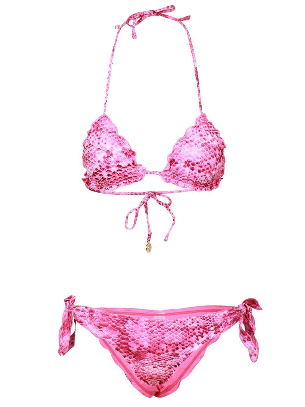 Costume Bikini Mary Triangolo Pitonato Fucsia con Ruches