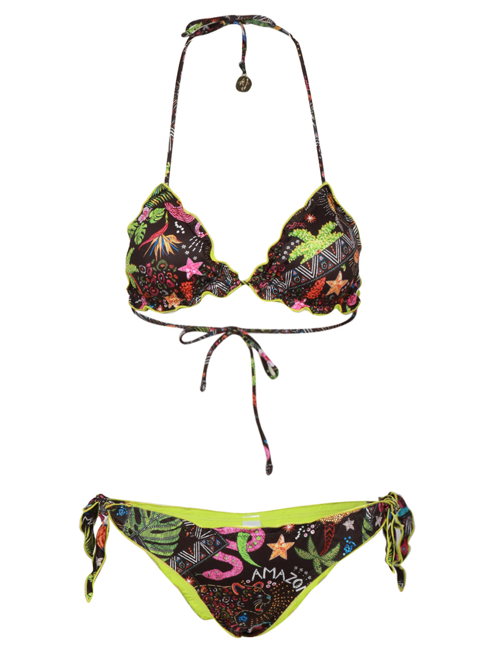 Costume Bikini Mary Triangolo Nero con Stampa Amazonia