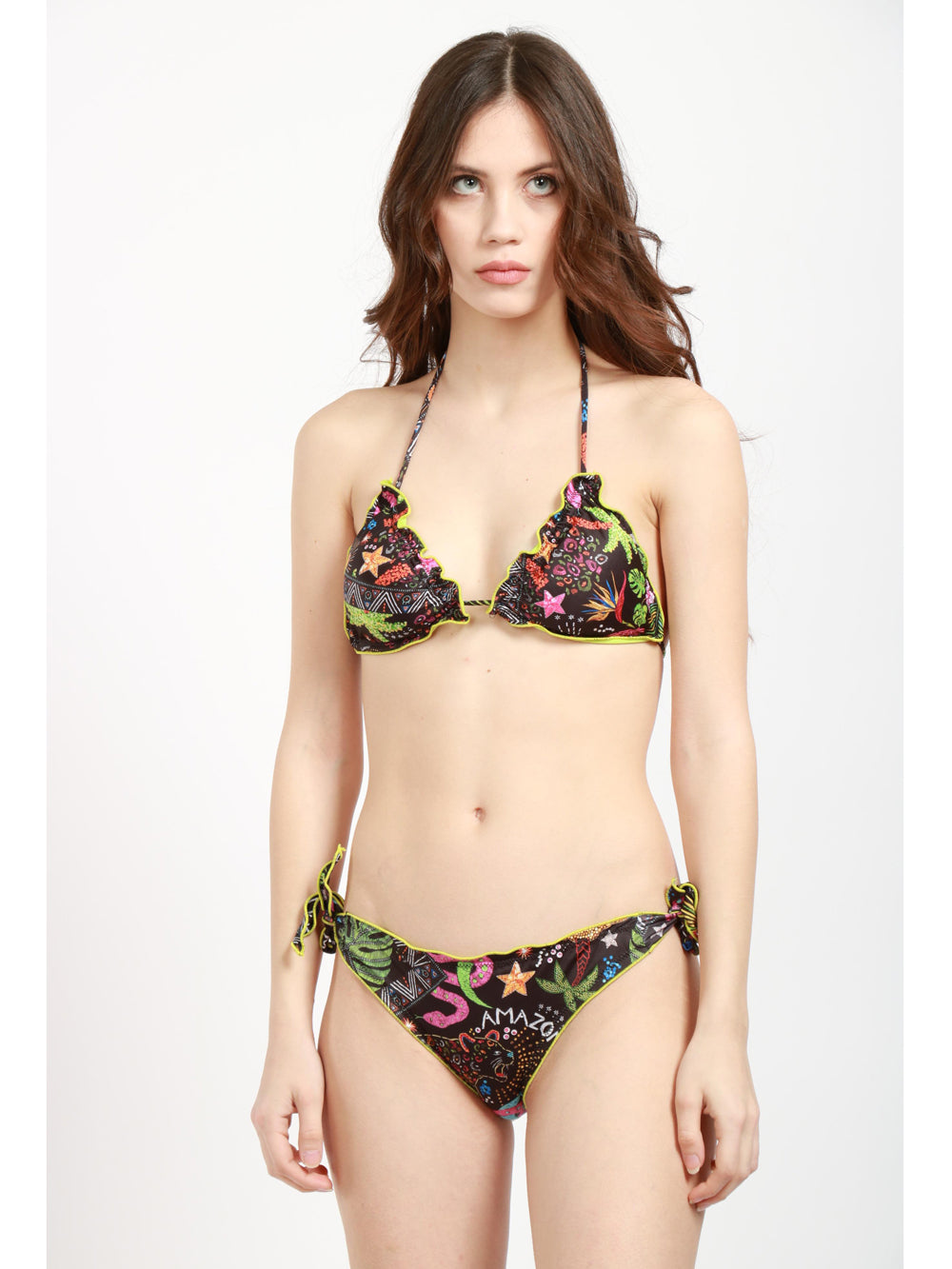 Costume Bikini Mary Triangolo Nero con Stampa Amazonia