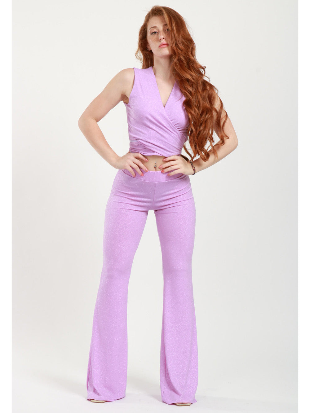BG LOVE Pantaloni Frida a Zampa Glicine con Glitter Lilla