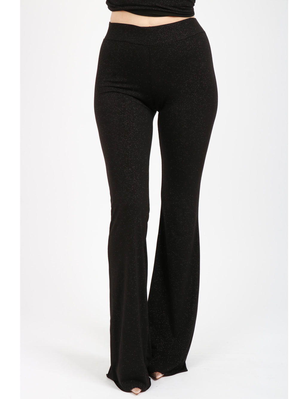 BG LOVE Pantaloni Frida a Zampa Neri con Glitter Nero